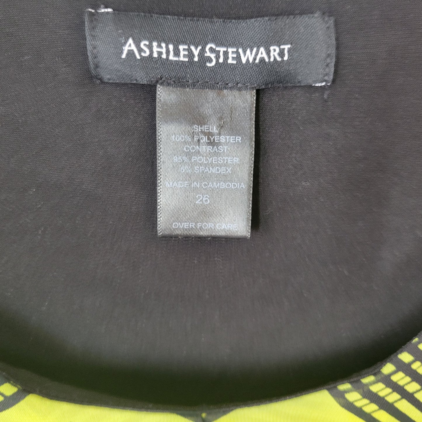 Ashley Stewart 26 Plus Size Top Yellow Black Geometric Sleeveless GEO62E