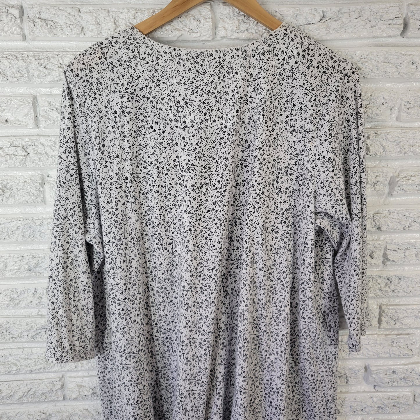 Aria Women's XL Nightgown Black Floral Cotton Blend 3/4 Sleeve Ribbon FLO218E