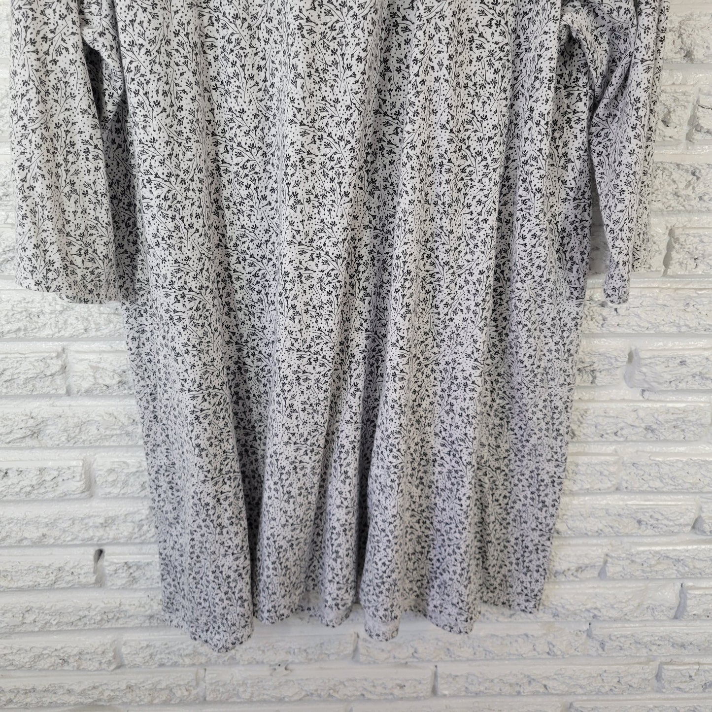 Aria Women's XL Nightgown Black Floral Cotton Blend 3/4 Sleeve Ribbon FLO218E