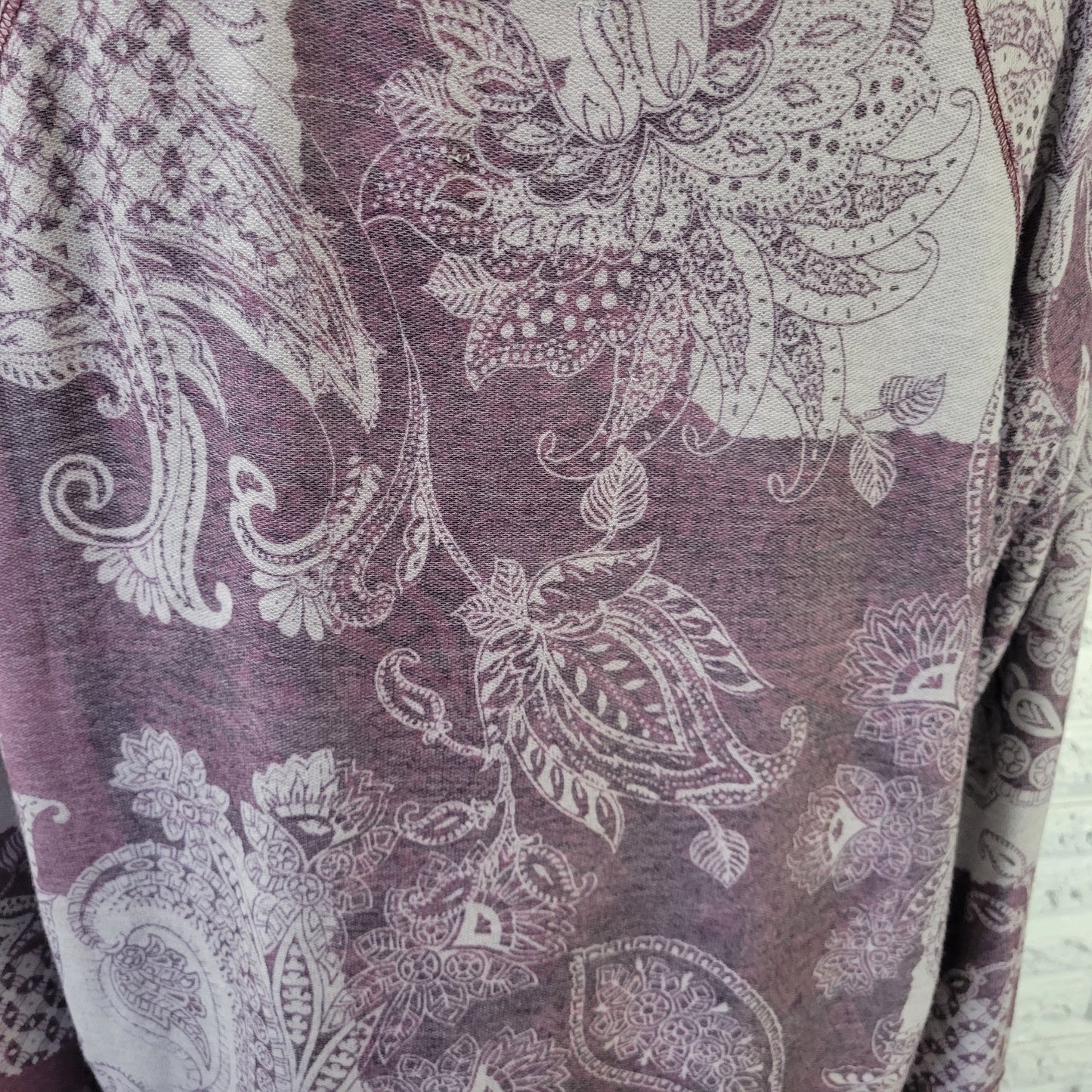 Sunday Women's Tunic Knit Size 2X Purple Paisley Long Sleeve Stretch PAI23E