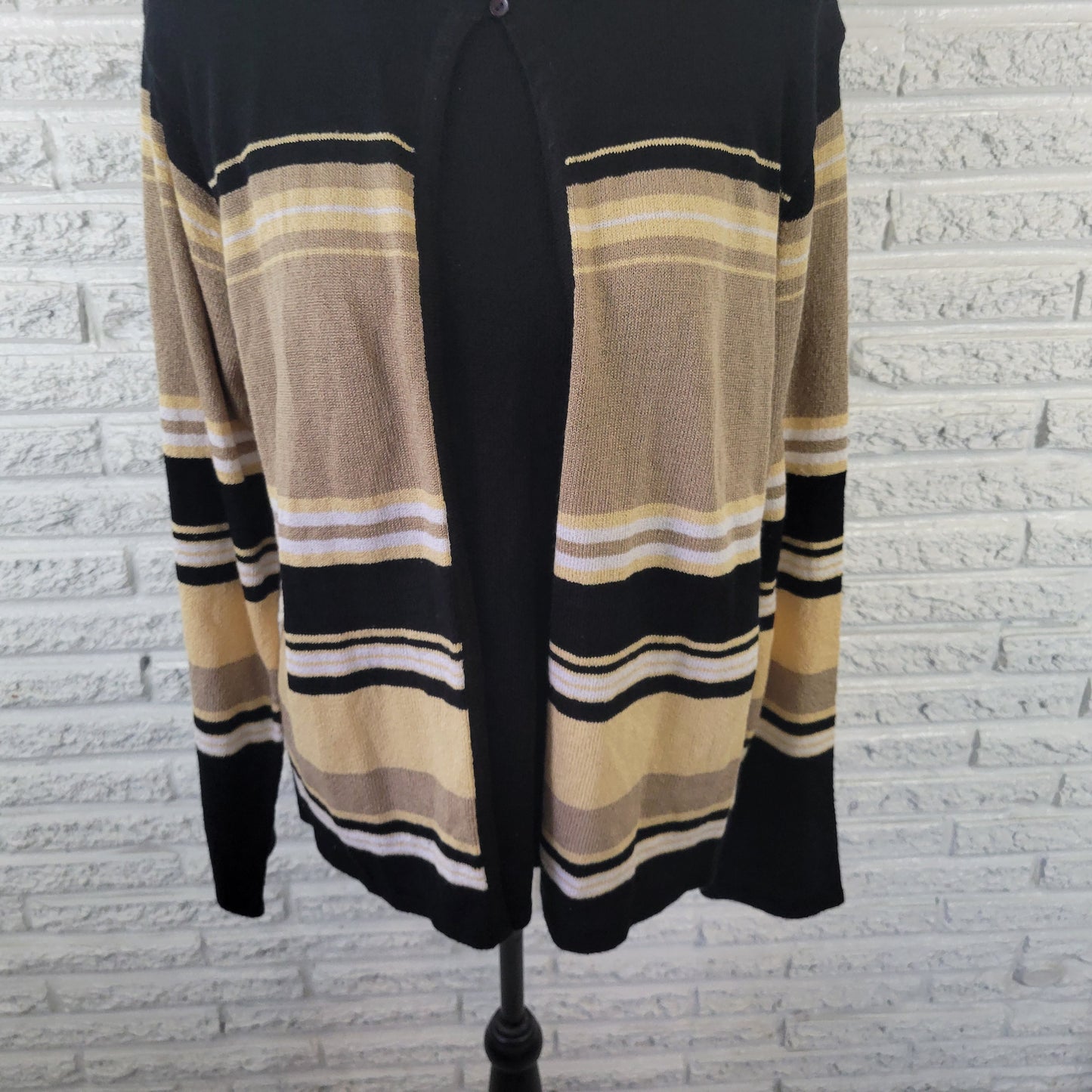 Sag Harbor XL Open Cardigan Sweater Black Tan Stripe One Button STR71E