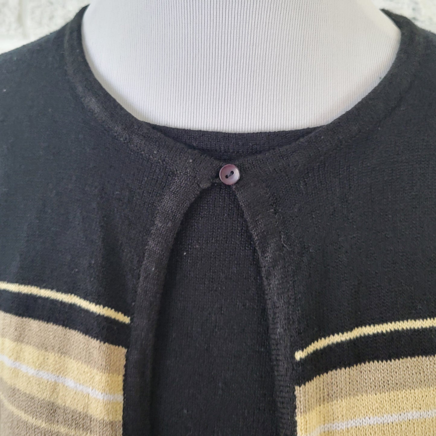 Sag Harbor XL Open Cardigan Sweater Black Tan Stripe One Button STR71E