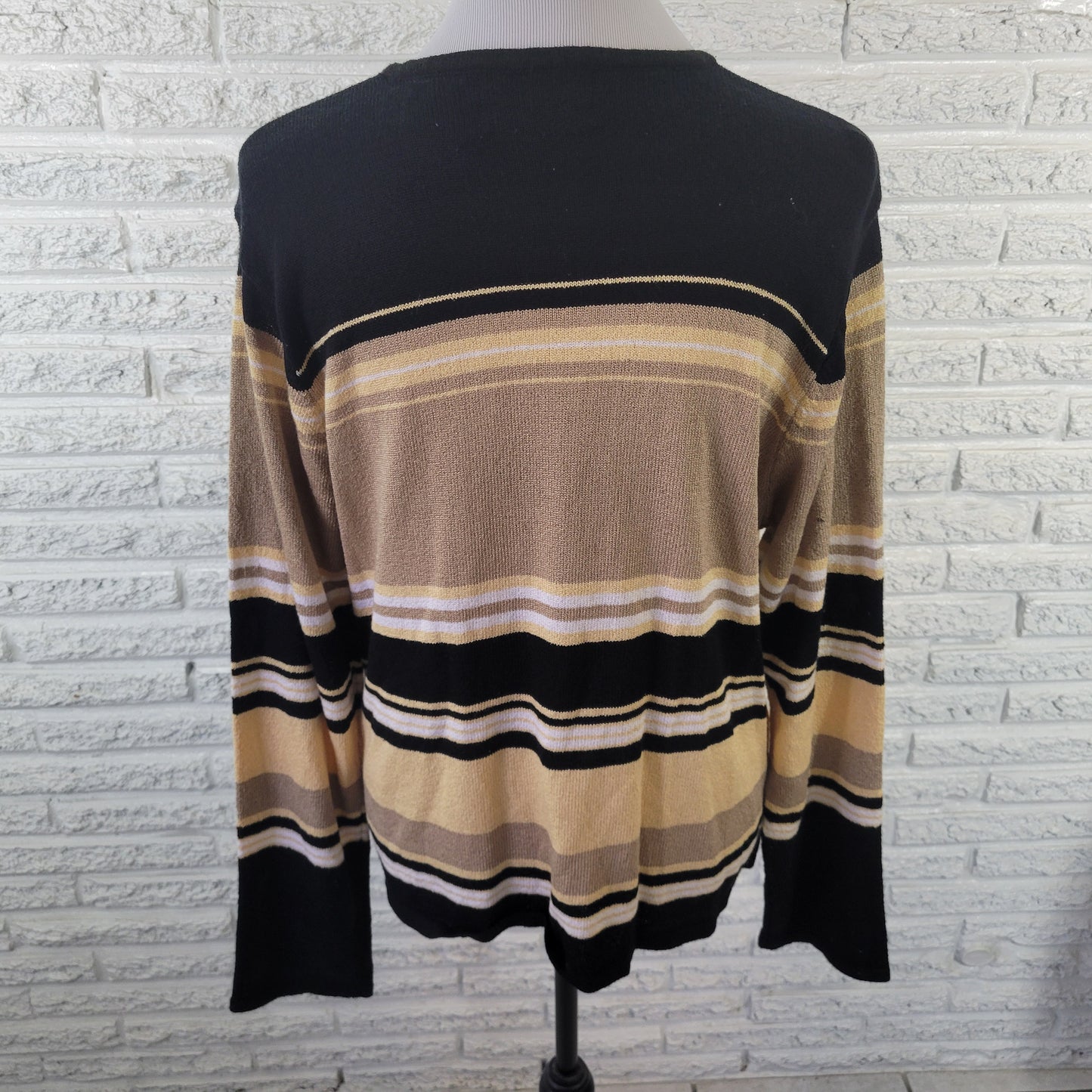 Sag Harbor XL Open Cardigan Sweater Black Tan Stripe One Button STR71E