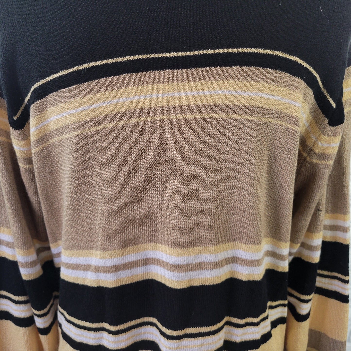Sag Harbor XL Open Cardigan Sweater Black Tan Stripe One Button STR71E