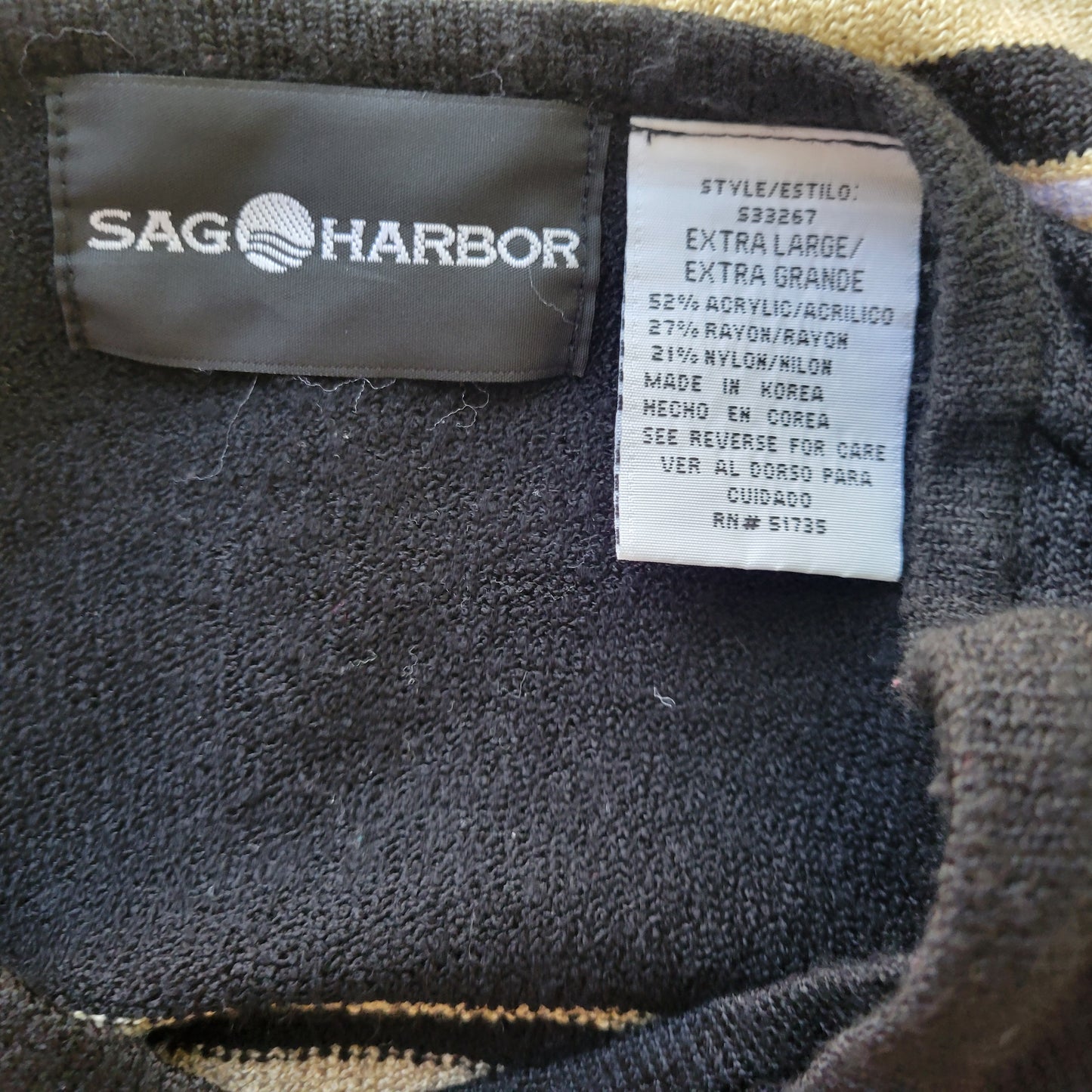 Sag Harbor XL Open Cardigan Sweater Black Tan Stripe One Button STR71E
