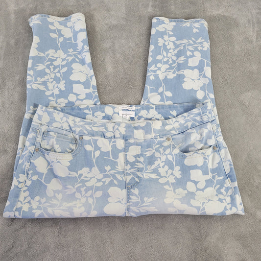Westbound 18 Capri Jeans Blue White Floral High Rise Elastic Waist FLO82E