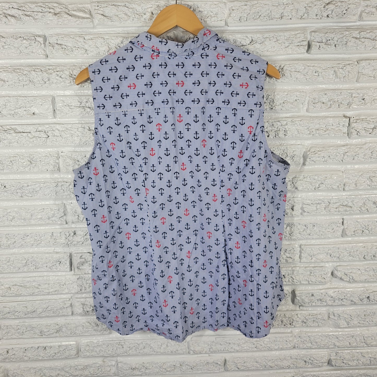 Rebecca Malone Women 1X Top Blue Striped Anchor Nautical Sleeveless A8E
