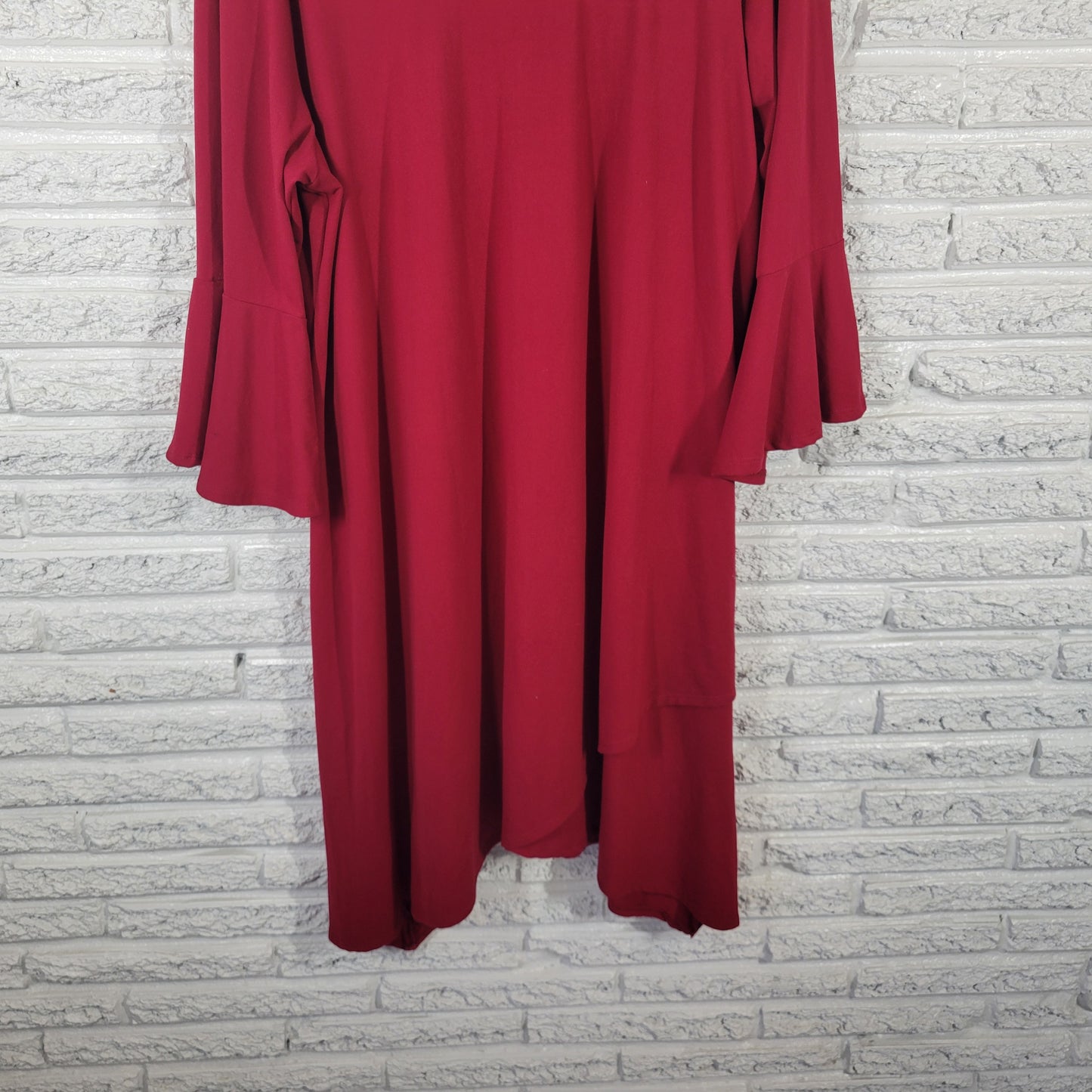 Avenue Women 22/24 High-Low Dress Red Rhinestone Bell Sleeve Stretch RED6E