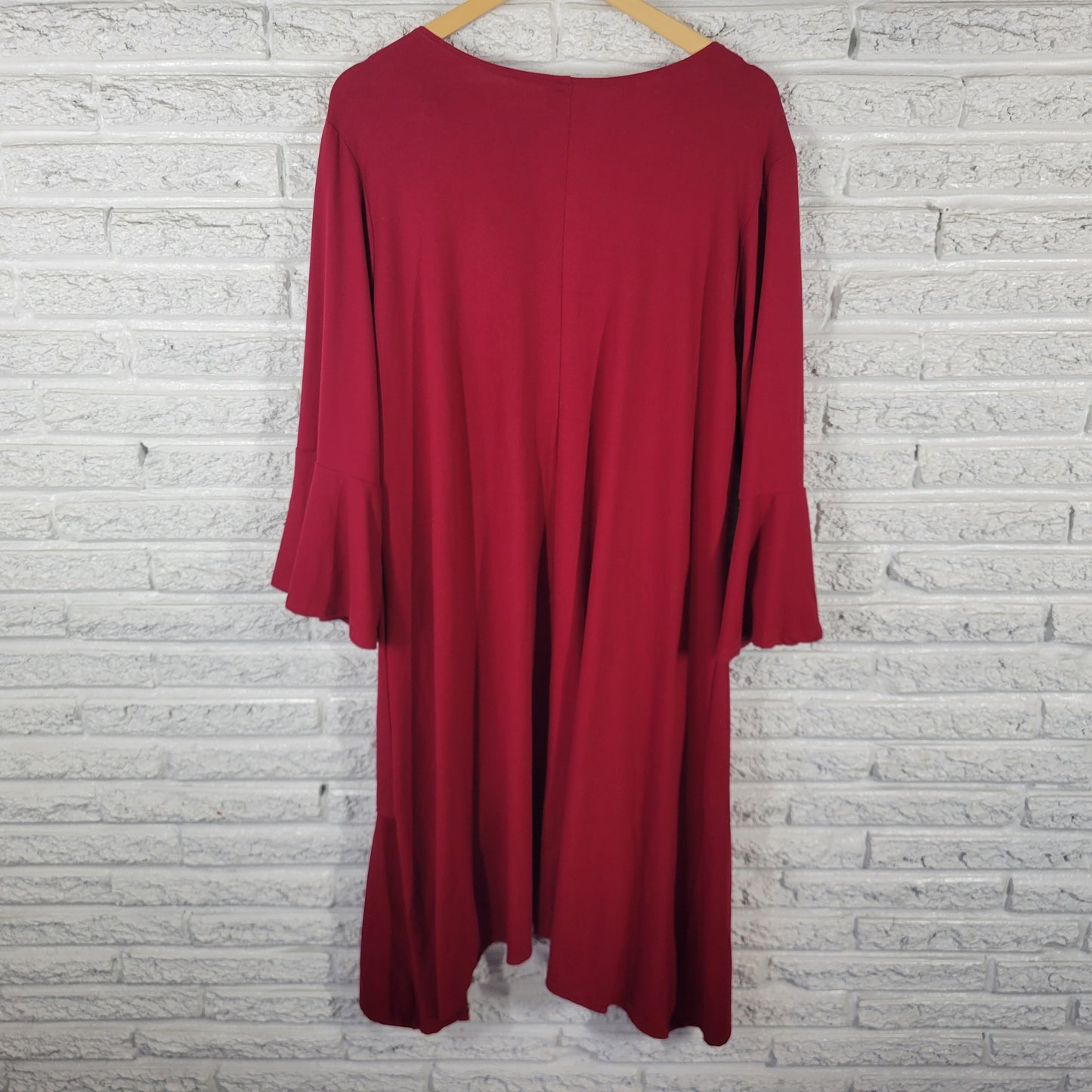 Avenue Women 22/24 High-Low Dress Red Rhinestone Bell Sleeve Stretch RED6E