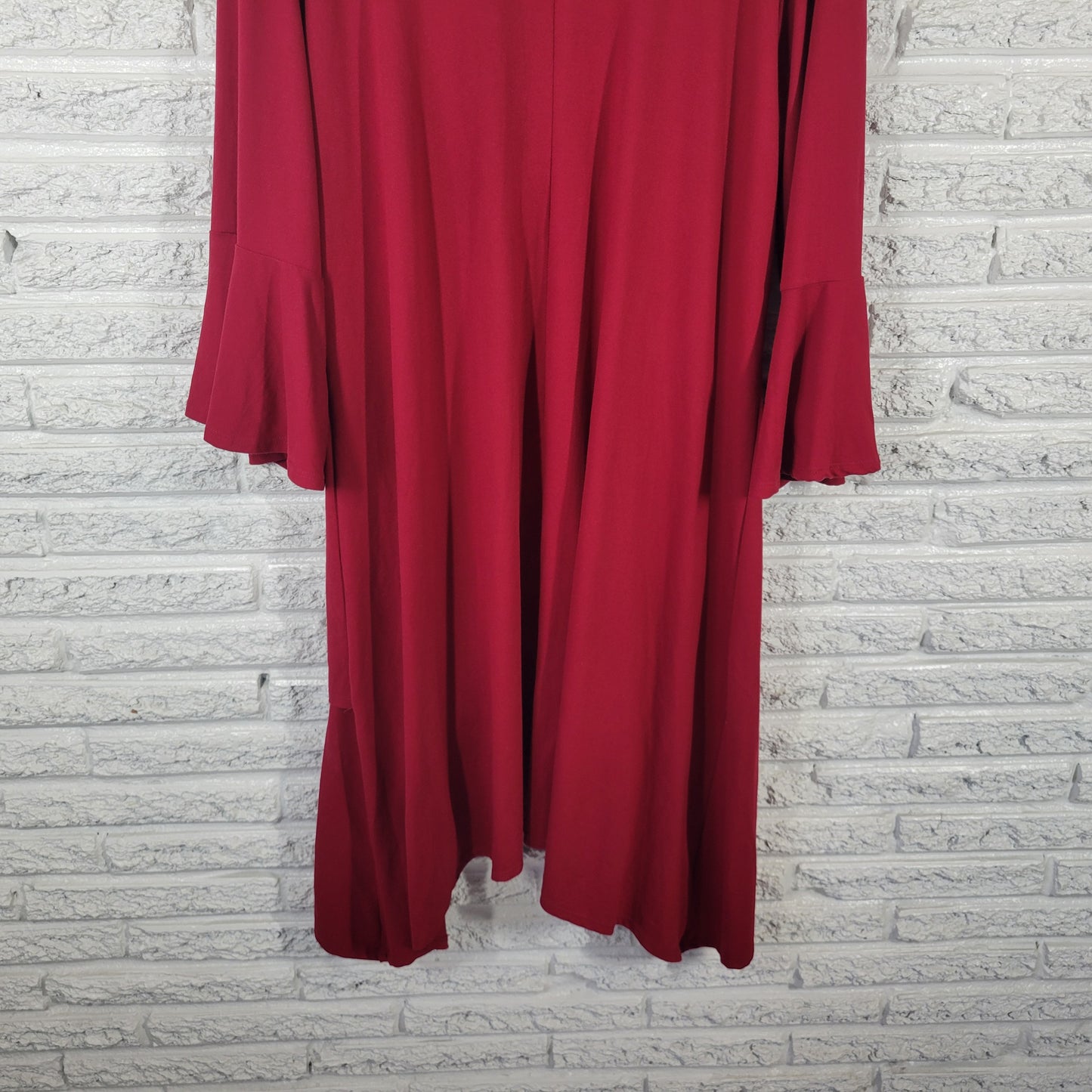 Avenue Women 22/24 High-Low Dress Red Rhinestone Bell Sleeve Stretch RED6E
