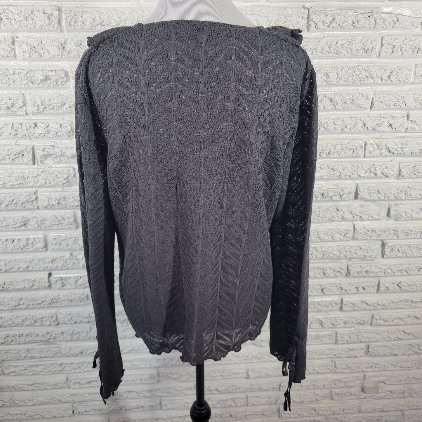 Loft Women XL Cardigan Sweater Gray Open Knit V-Neck Ruffle Long Sleeve GRA97E