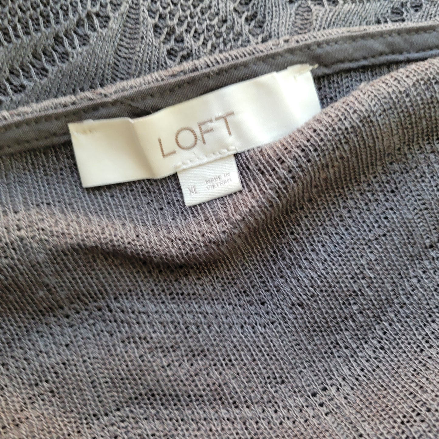 Loft Women XL Cardigan Sweater Gray Open Knit V-Neck Ruffle Long Sleeve GRA97E