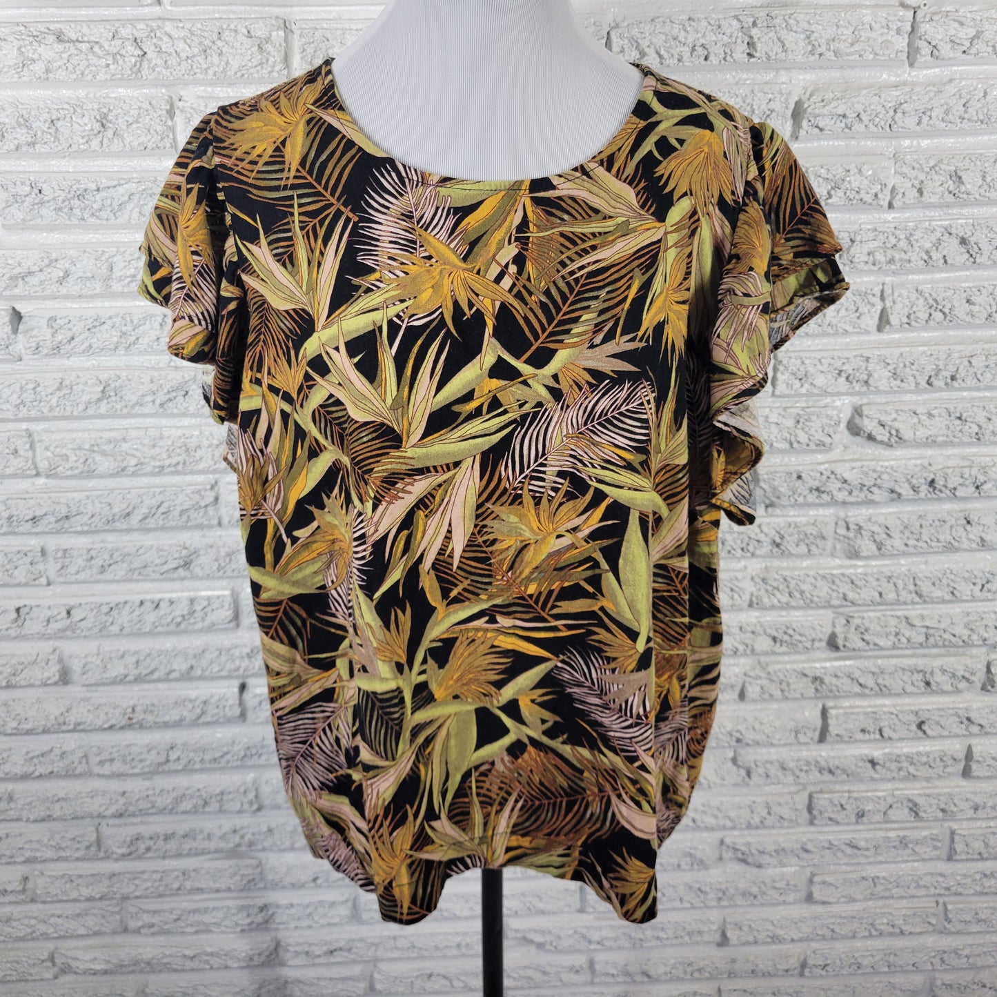 Rafaella Womens Plus 2X Floral Linen Viscose Top Short Flutter Sleeve FLO146E