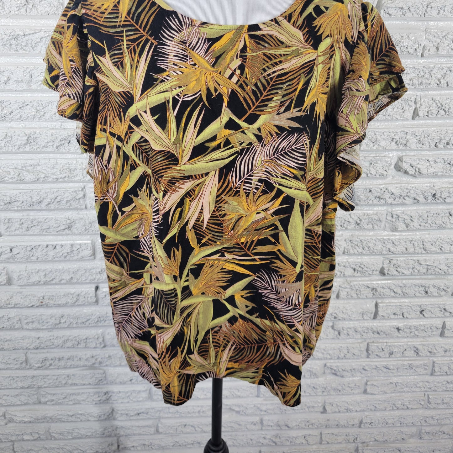 Rafaella Womens Plus 2X Floral Linen Viscose Top Short Flutter Sleeve FLO146E