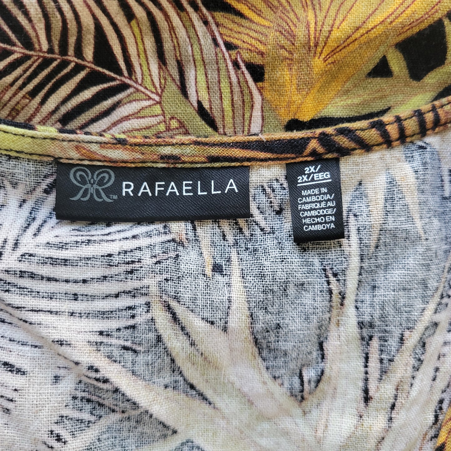 Rafaella Womens Plus 2X Floral Linen Viscose Top Short Flutter Sleeve FLO146E