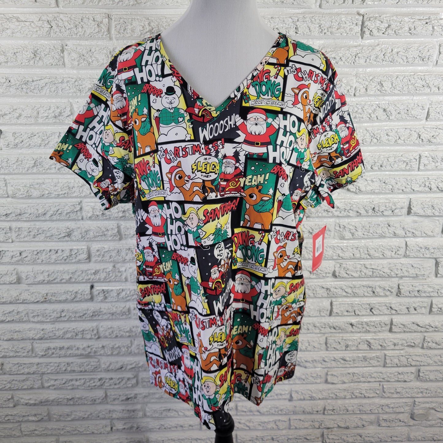 Rudolph Red Nosed Reindeer Christmas Scrub Top XL Unisex Cotton NOV90E