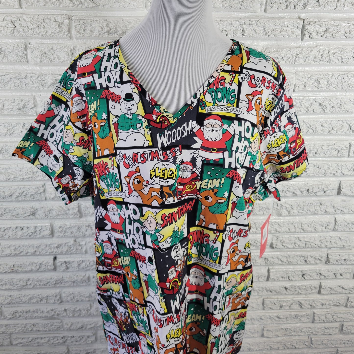 Rudolph Red Nosed Reindeer Christmas Scrub Top XL Unisex Cotton NOV90E