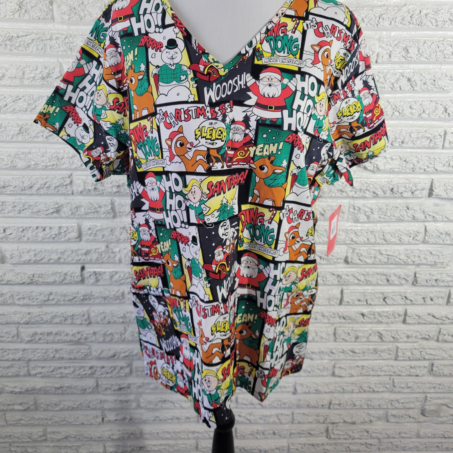 Rudolph Red Nosed Reindeer Christmas Scrub Top XL Unisex Cotton NOV90E