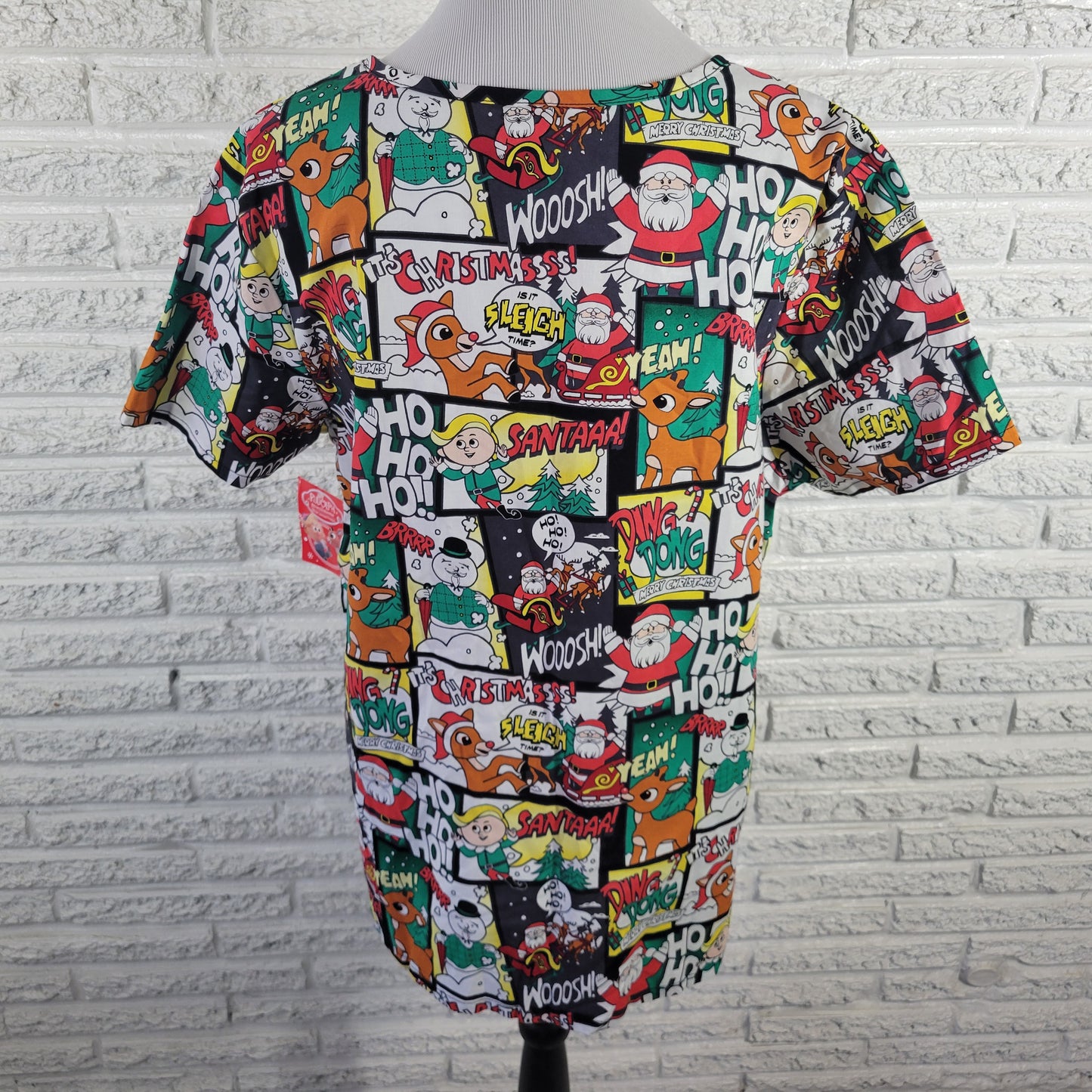 Rudolph Red Nosed Reindeer Christmas Scrub Top XL Unisex Cotton NOV90E