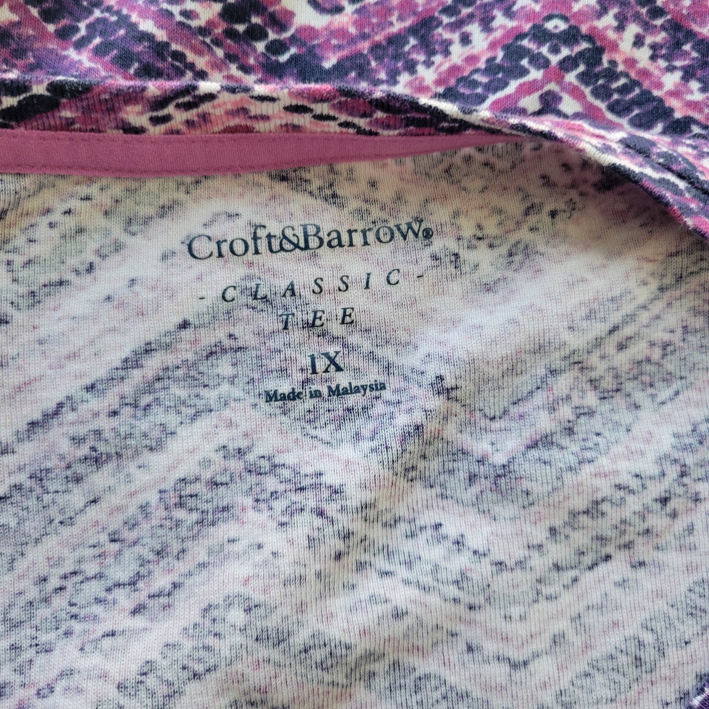 Croft & Barrow Women 1X Tee Purple Geometric 100% Cotton V-Neck GEO160E