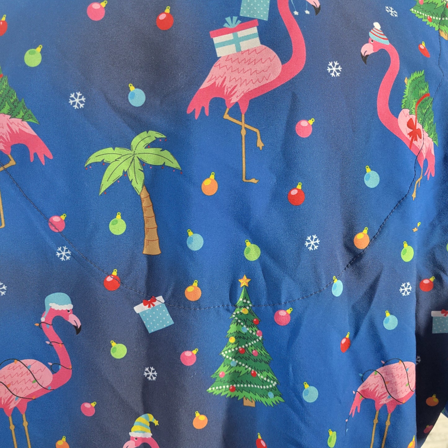 Ava Therese Zarate 2XL Scrub Top Christmas Blue Flamingo Unisex V-Neck NOV88E