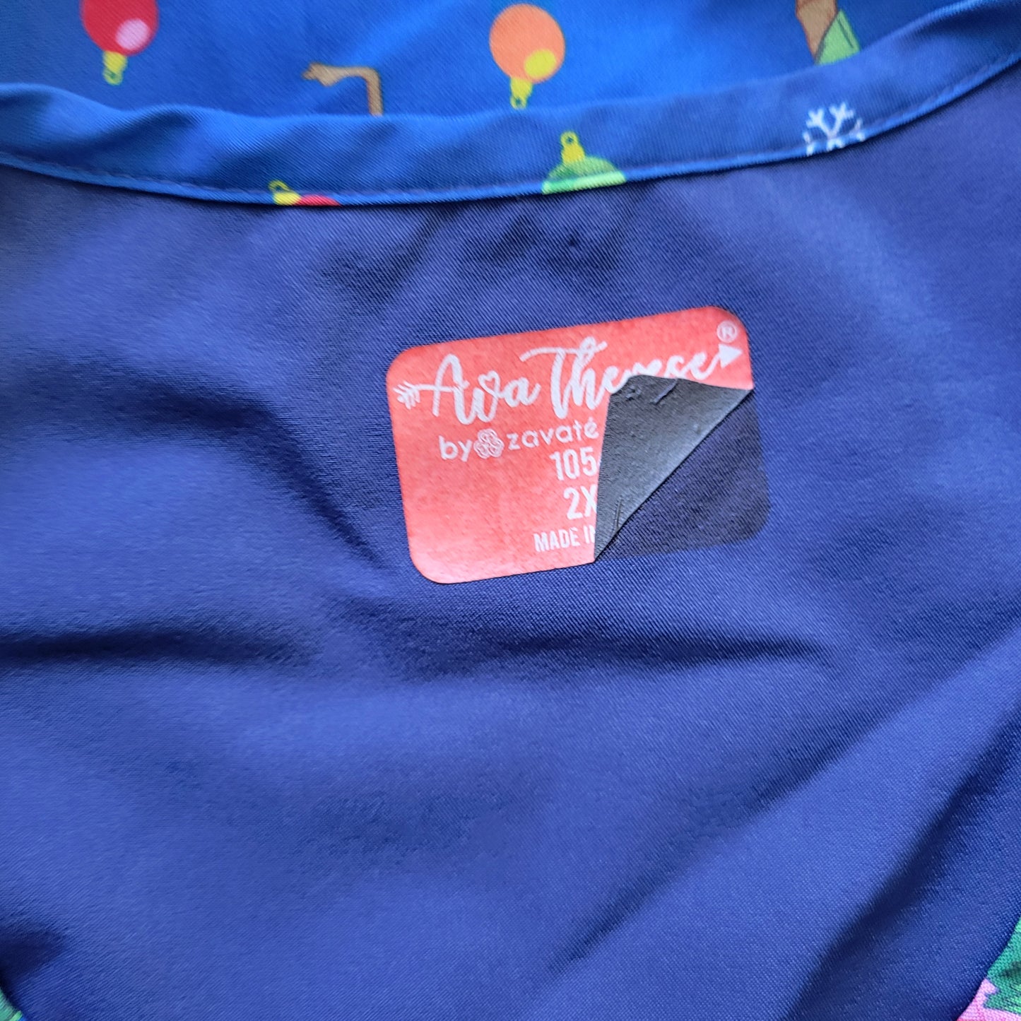 Ava Therese Zarate 2XL Scrub Top Christmas Blue Flamingo Unisex V-Neck NOV88E