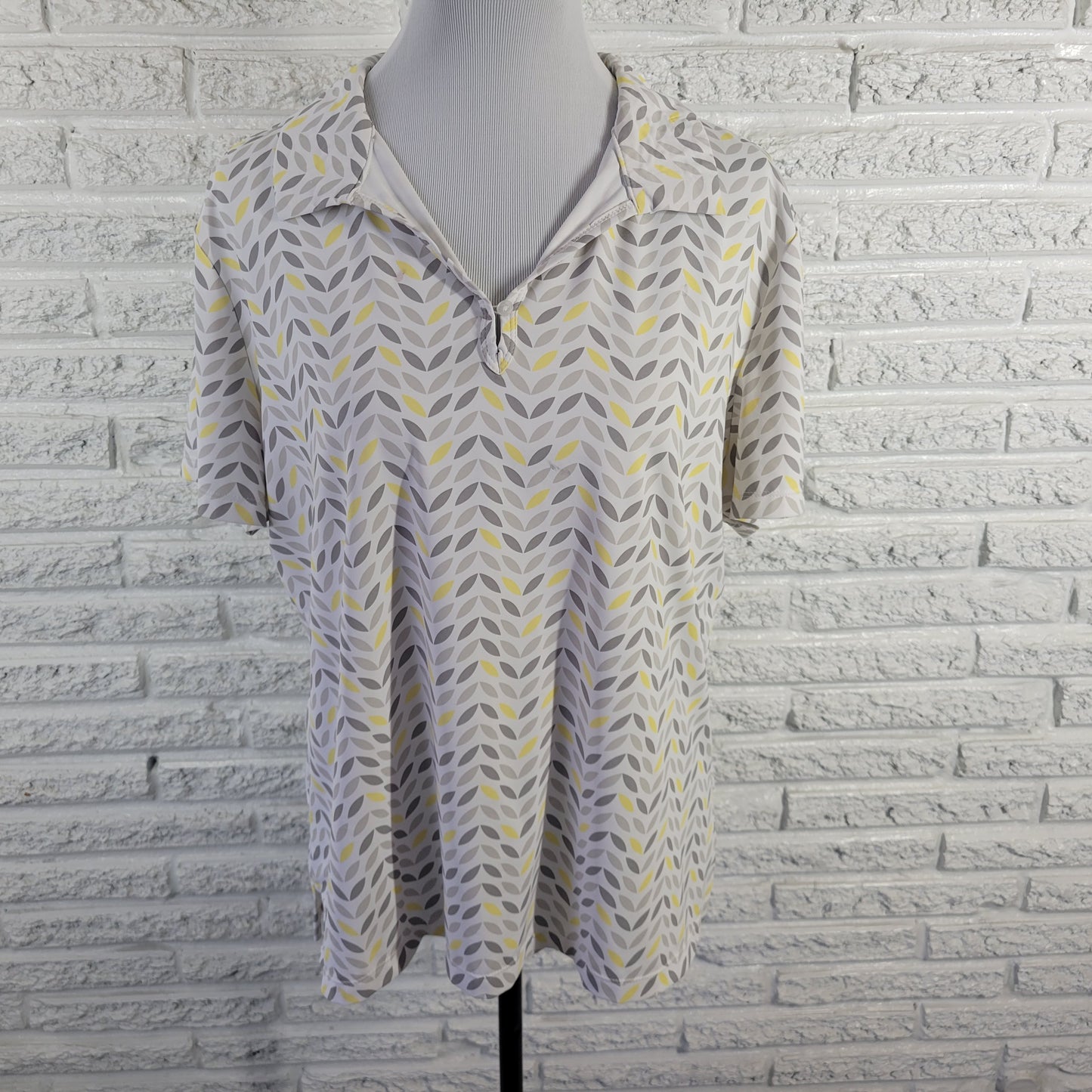 Lillie Women XL Top Yellow Gray Geometric Collared V-Neck Short Sleeve GEO126E