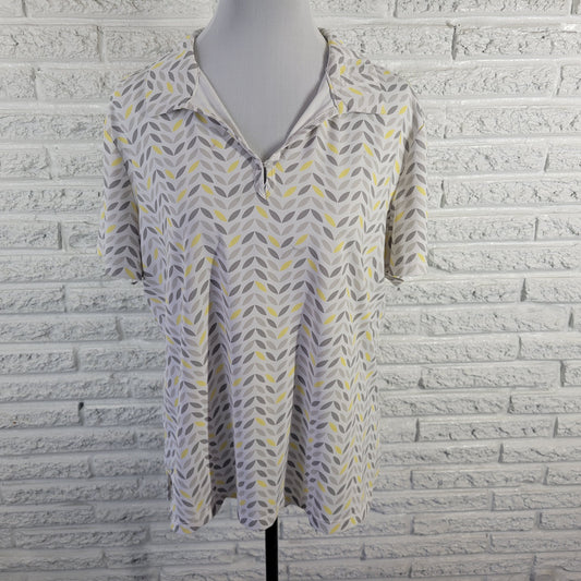 Lillie Women XL Top Yellow Gray Geometric Collared V-Neck Short Sleeve GEO126E