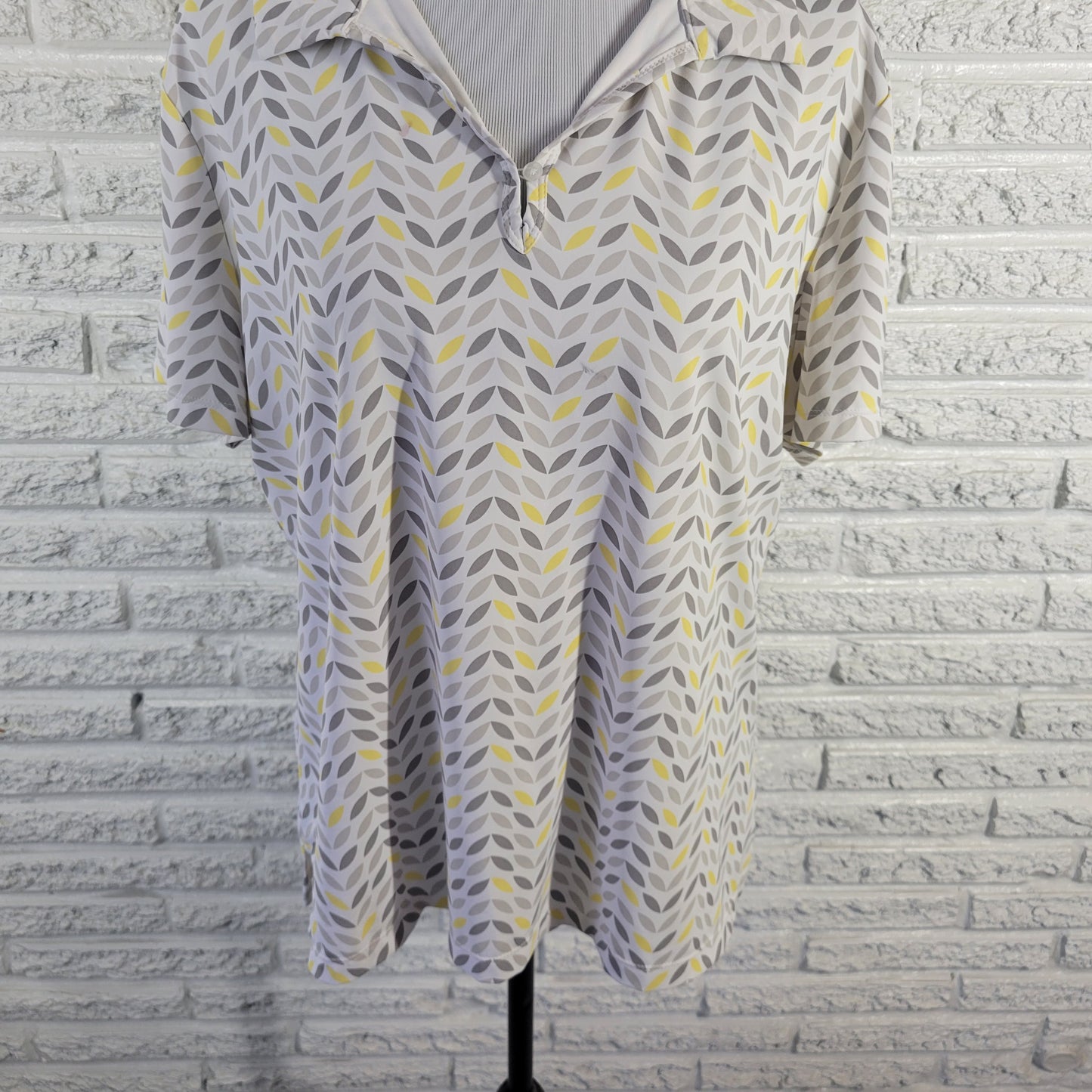 Lillie Women XL Top Yellow Gray Geometric Collared V-Neck Short Sleeve GEO126E