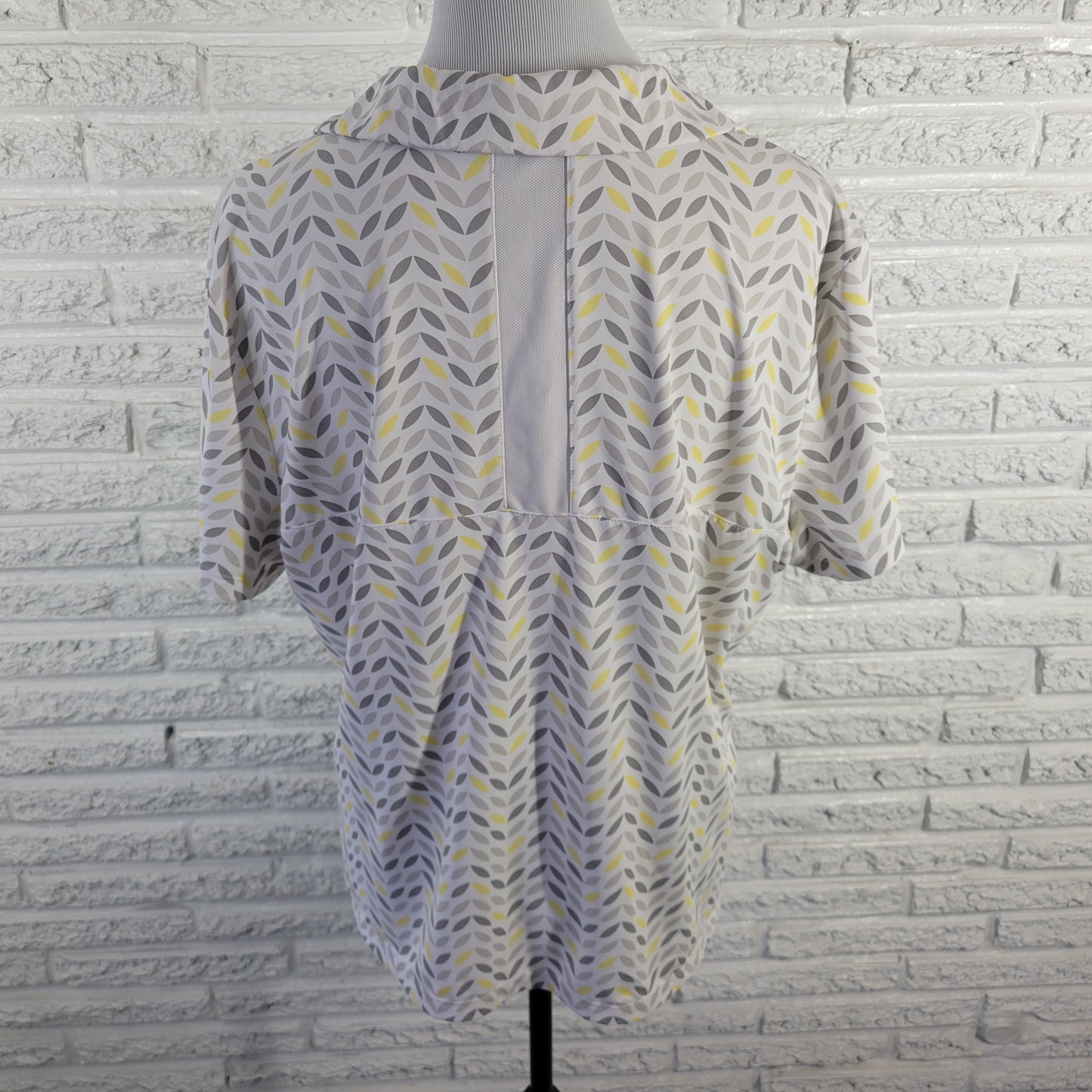 Lillie Women XL Top Yellow Gray Geometric Collared V-Neck Short Sleeve GEO126E