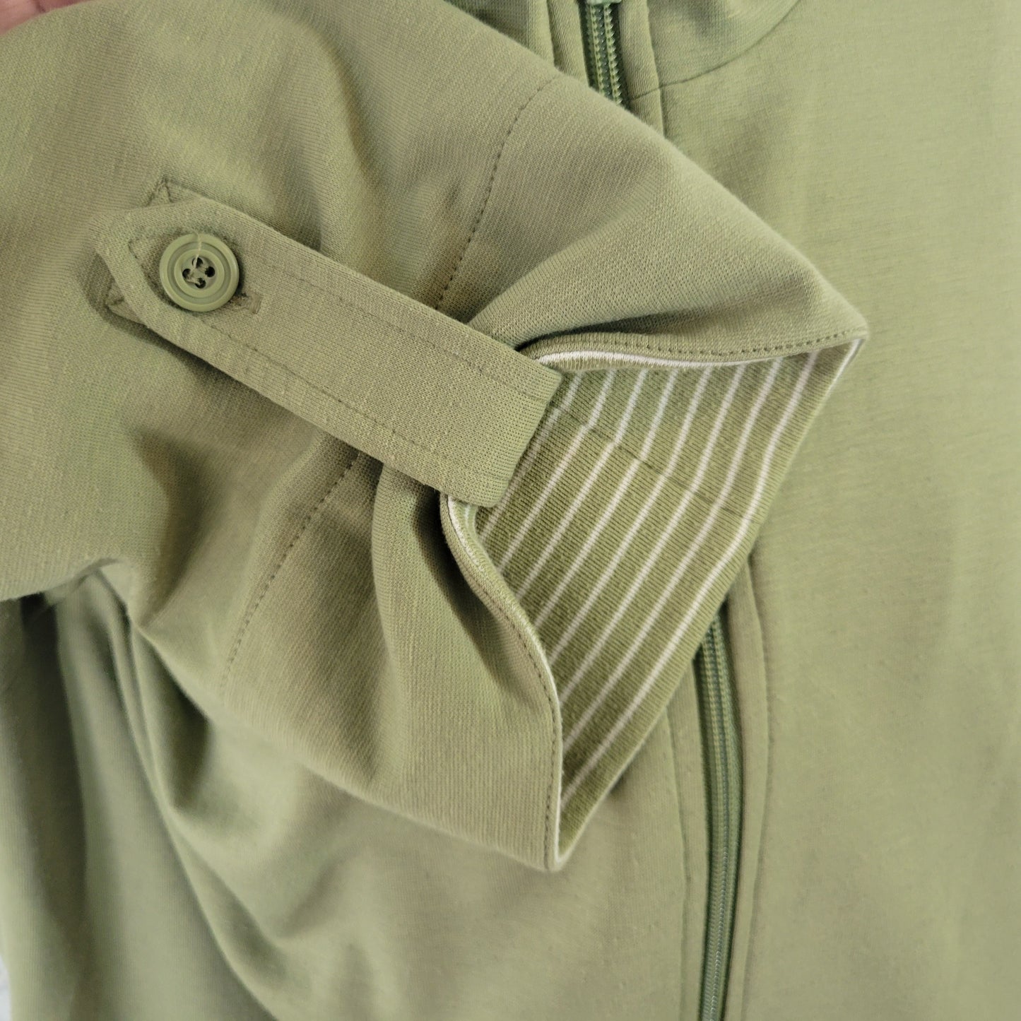 Allison Daley Women XL Jacket Green Full Zip Roll Tab Sleeve High Neck SWE32E