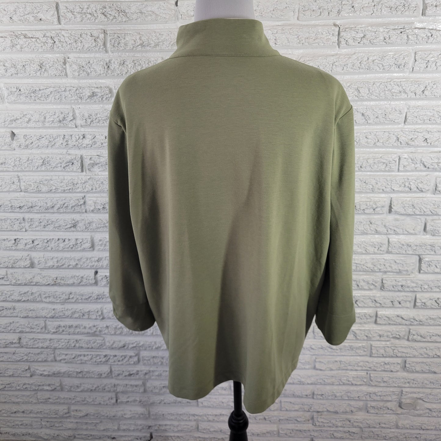 Allison Daley Women XL Jacket Green Full Zip Roll Tab Sleeve High Neck SWE32E