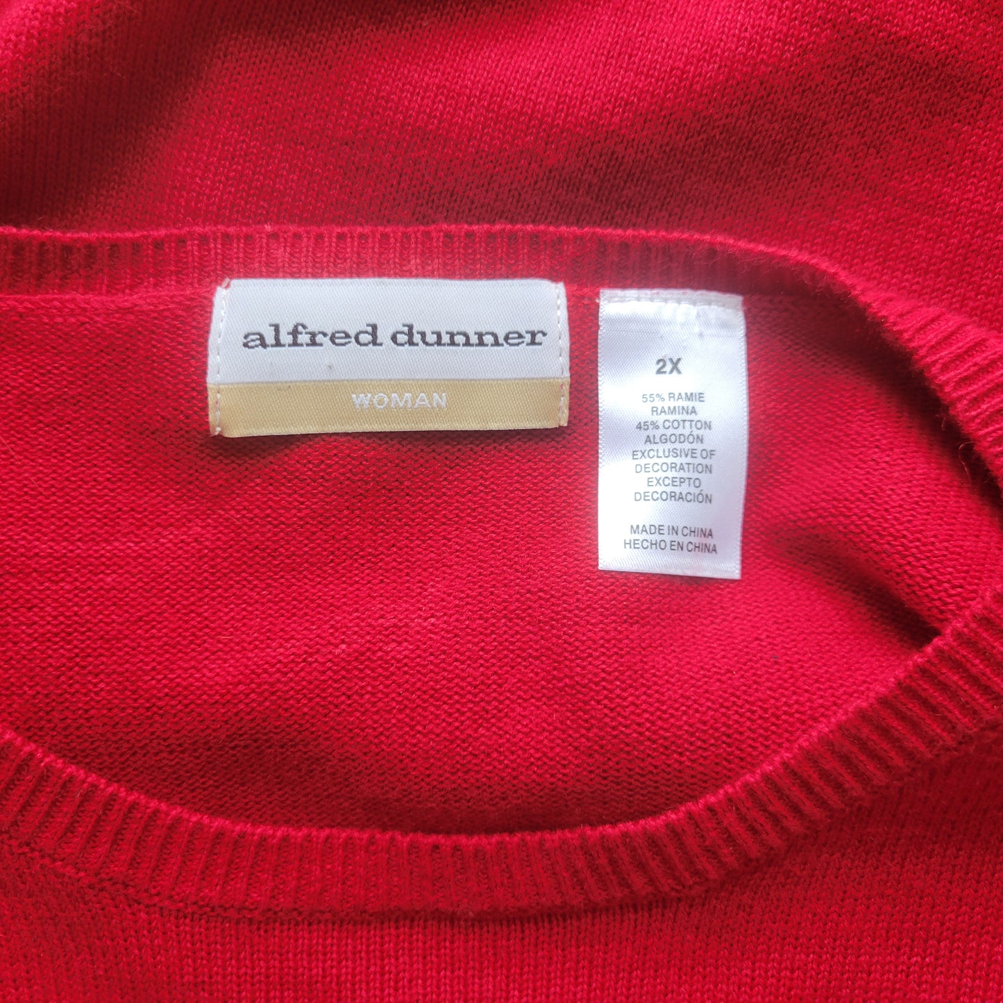 Alfred Dunner Women's Sweater 2X Red Sequin Embroidered Knit Plus Size RED45E