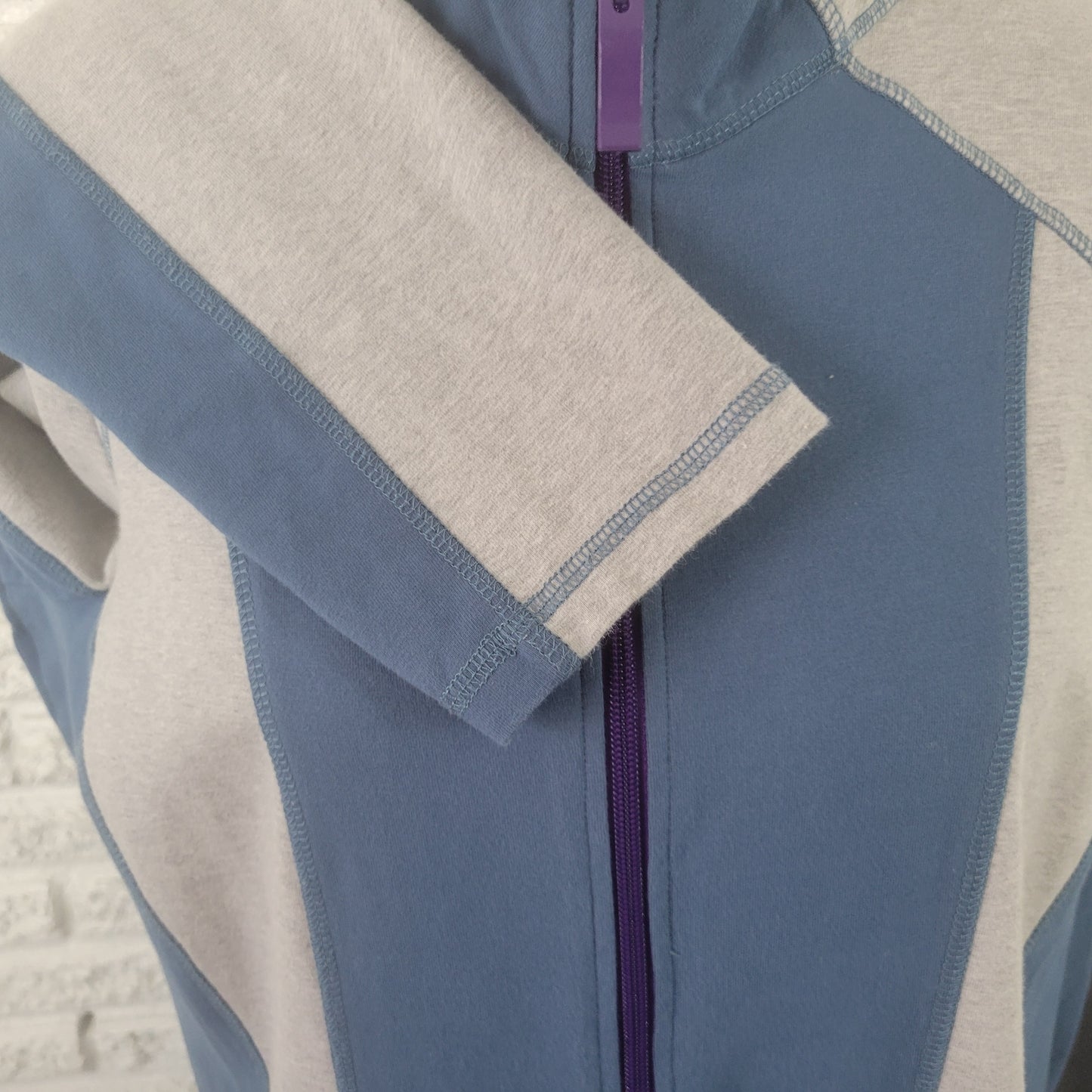 Denim & Co Active Womens Jacket Blue Gray Plus Full Zip Cotton Blend SWE29E