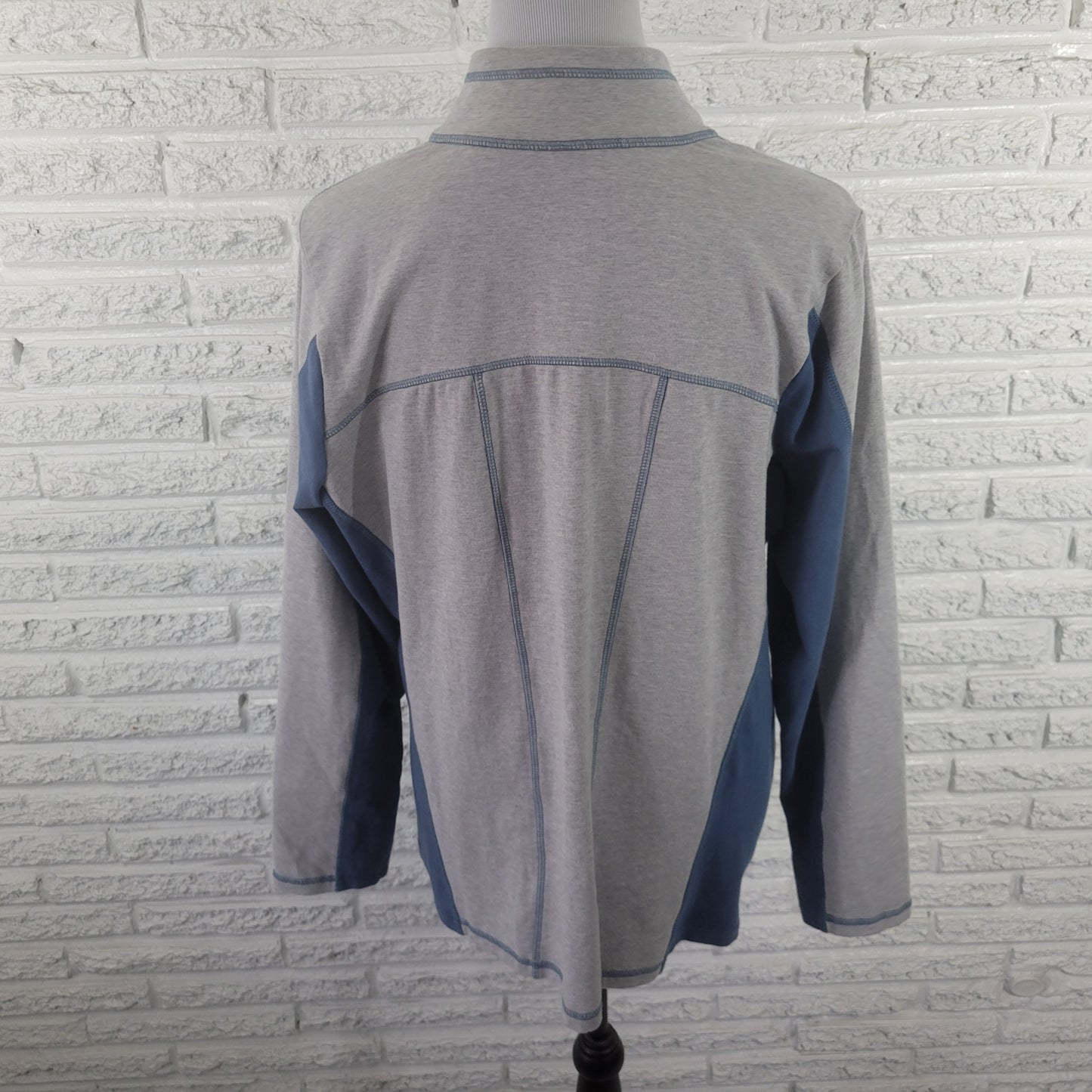 Denim & Co Active Womens Jacket Blue Gray Plus Full Zip Cotton Blend SWE29E