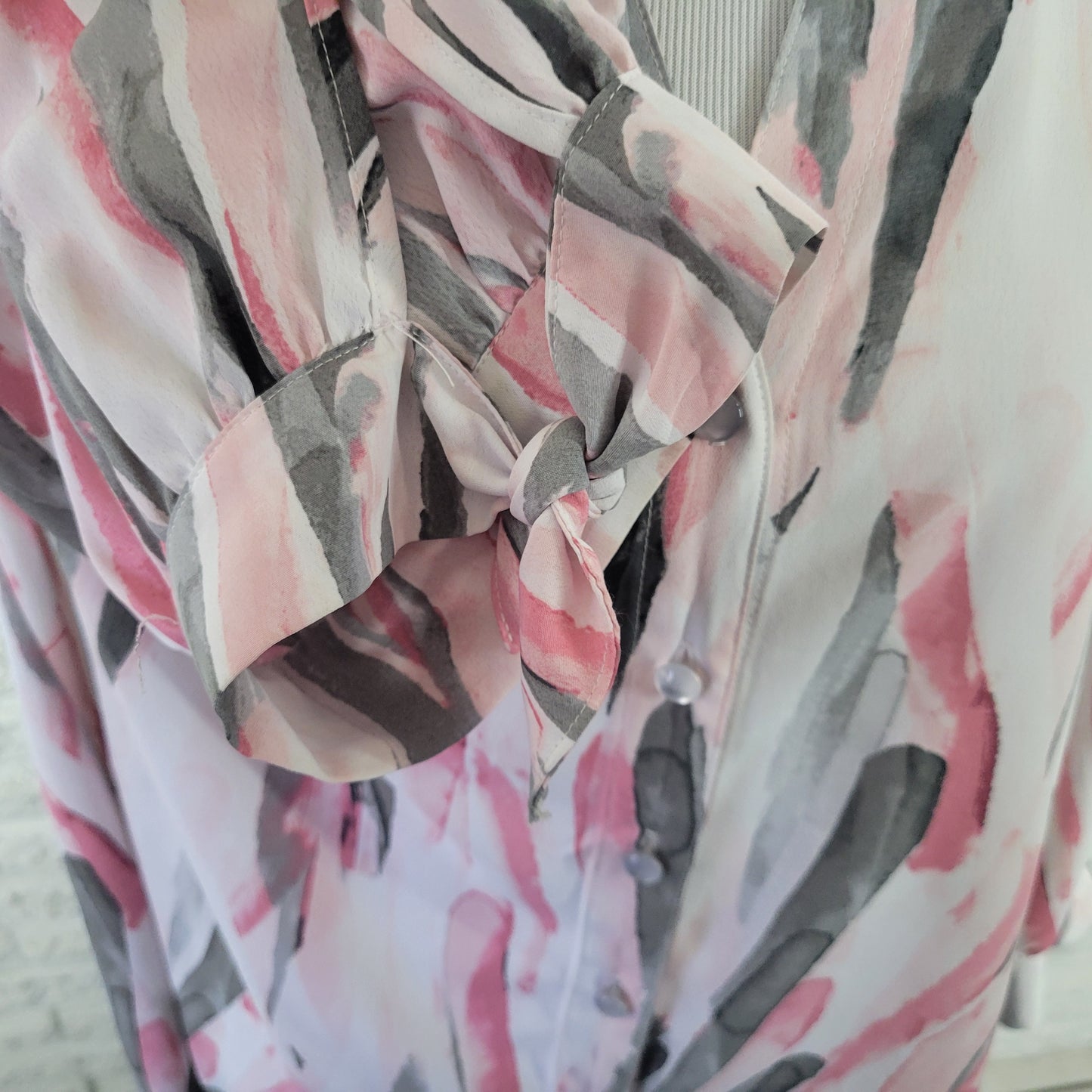 Allison Daley Women's Top 1X Pink Gray Watercolor 3/4 Sleeve V-Neck WAT96E