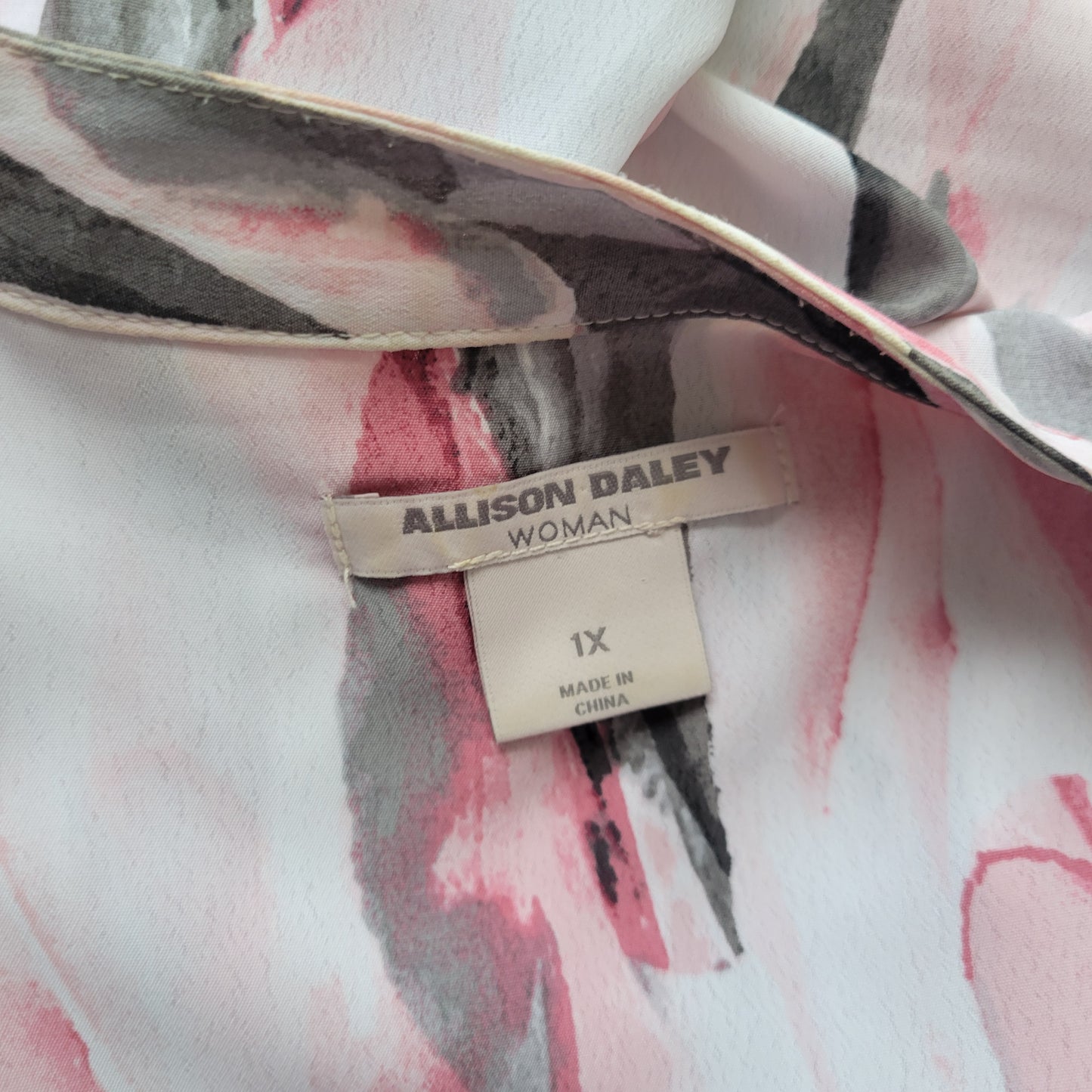 Allison Daley Women's Top 1X Pink Gray Watercolor 3/4 Sleeve V-Neck WAT96E