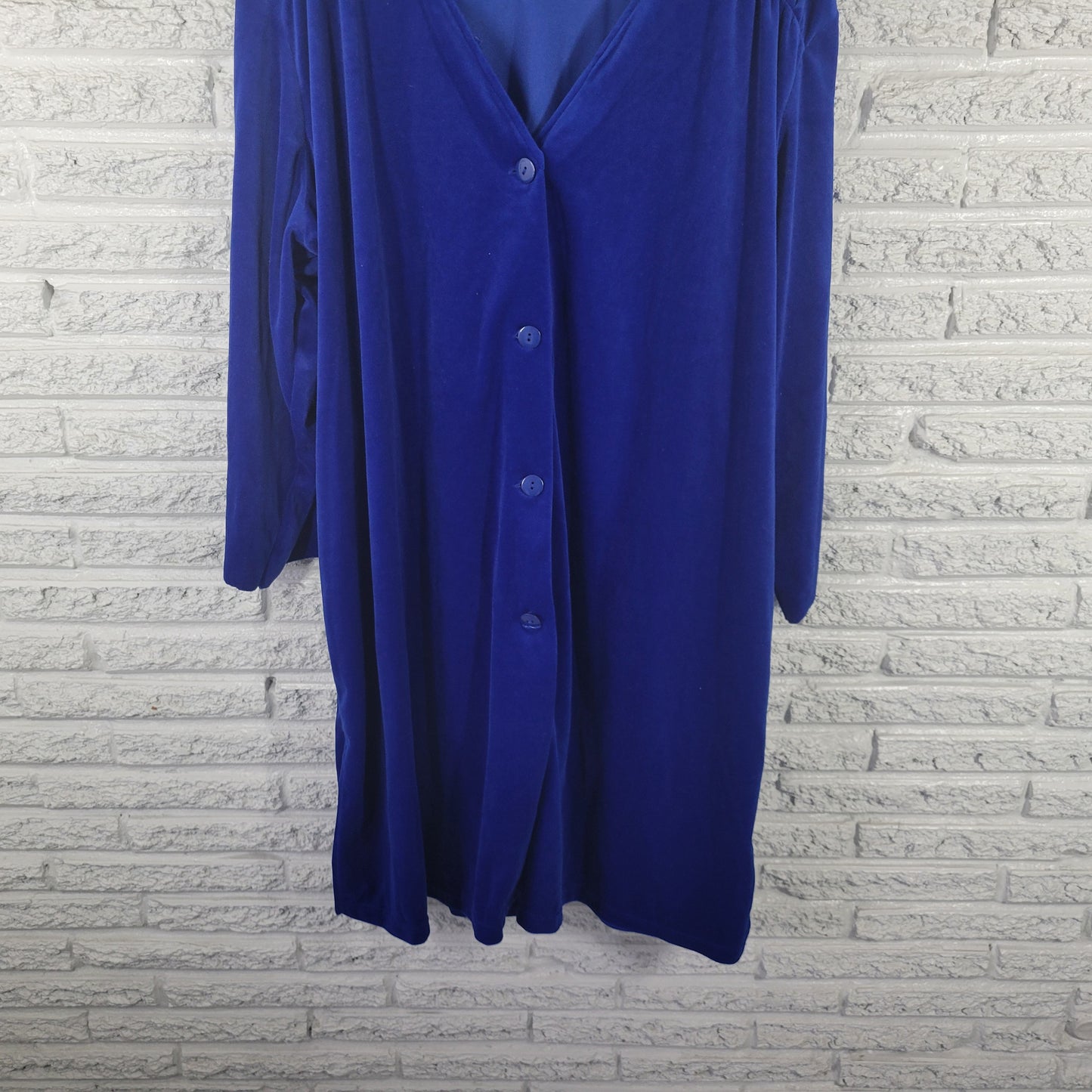 Soft Focus Women's Robe Size 3X Blue Velour Button Up V-Neck Long Sleeve HNGE