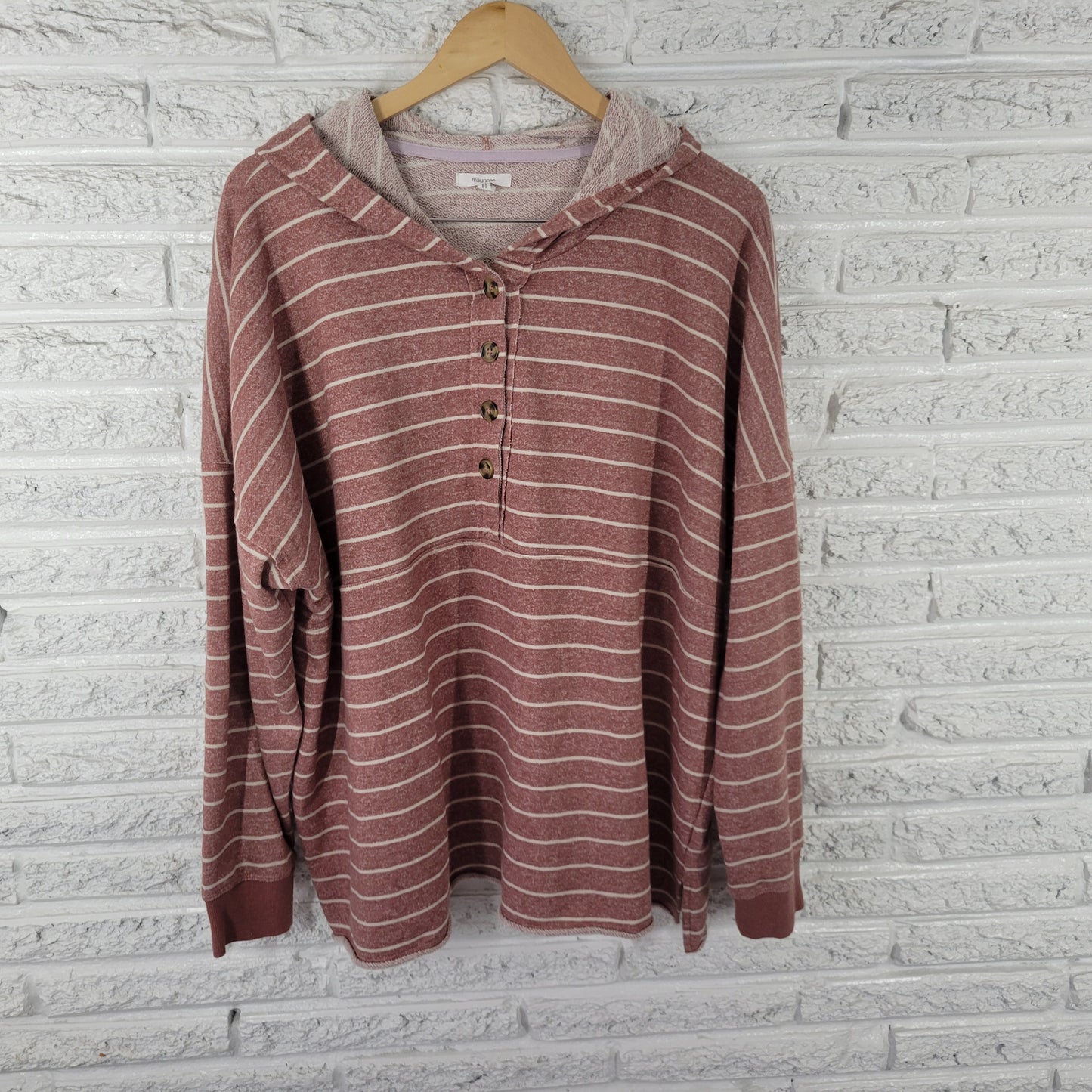 Maurices 3X Brown White Striped Hoodie Womens Plus Button Up Sweatshirt SWE7E