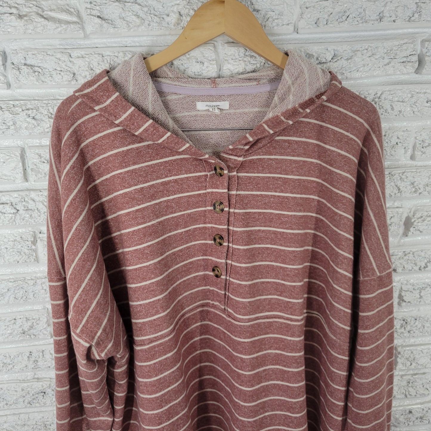 Maurices 3X Brown White Striped Hoodie Womens Plus Button Up Sweatshirt SWE7E