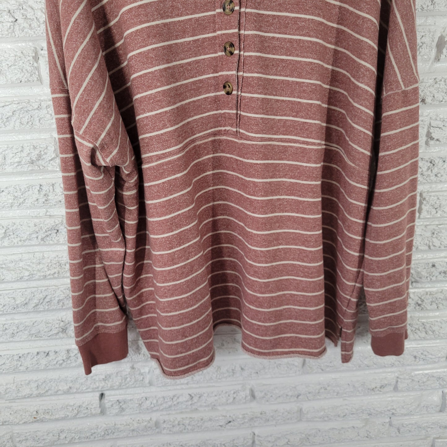 Maurices 3X Brown White Striped Hoodie Womens Plus Button Up Sweatshirt SWE7E