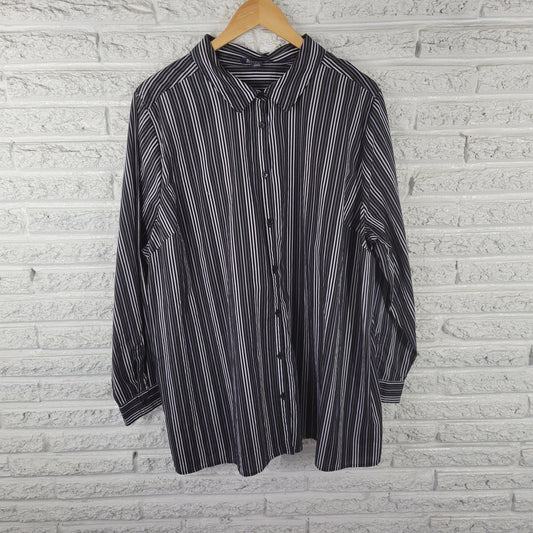Roamans 26W Purple Green Black Striped Button Up Shirt Womens Plus STR213XE