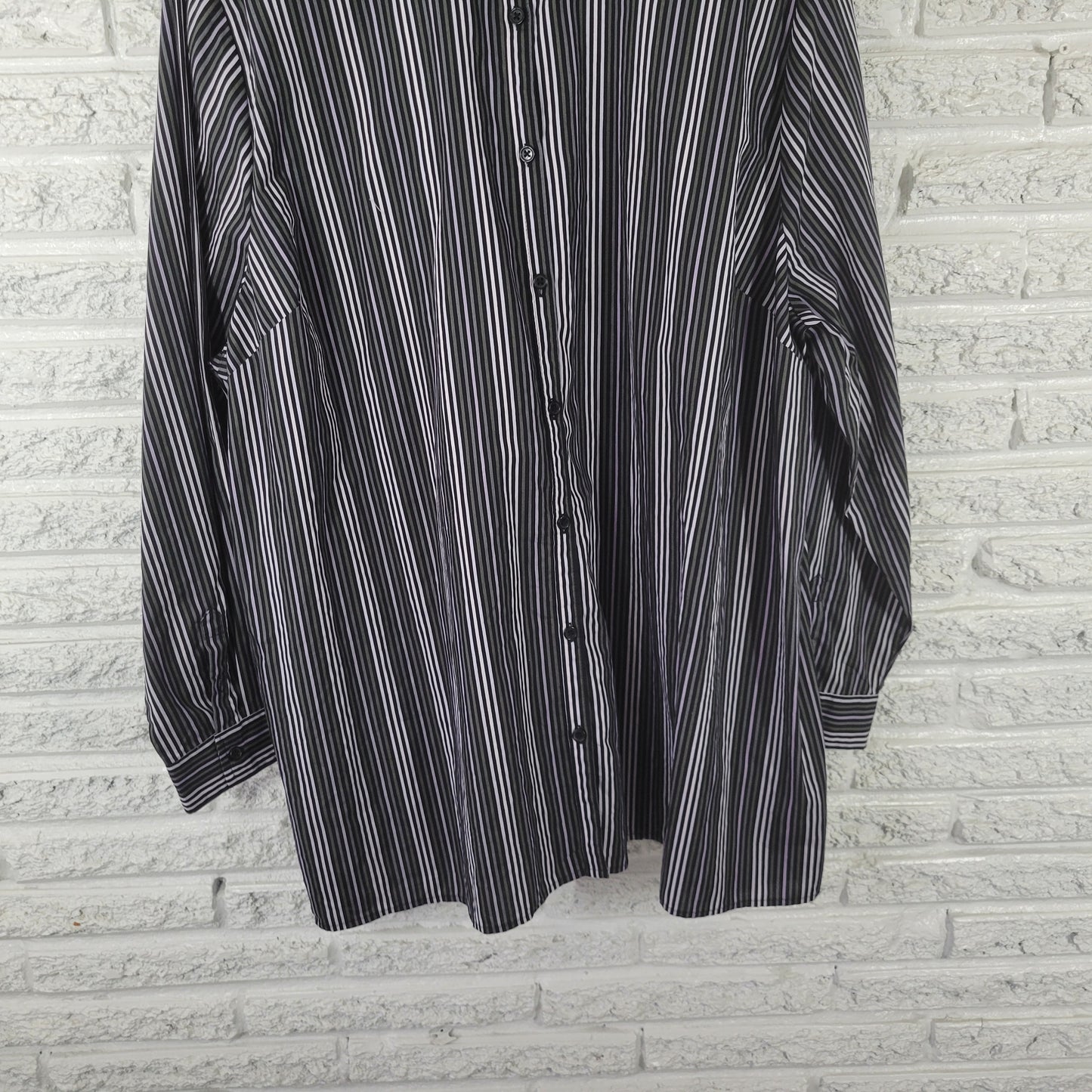 Roamans 26W Purple Green Black Striped Button Up Shirt Womens Plus STR213XE