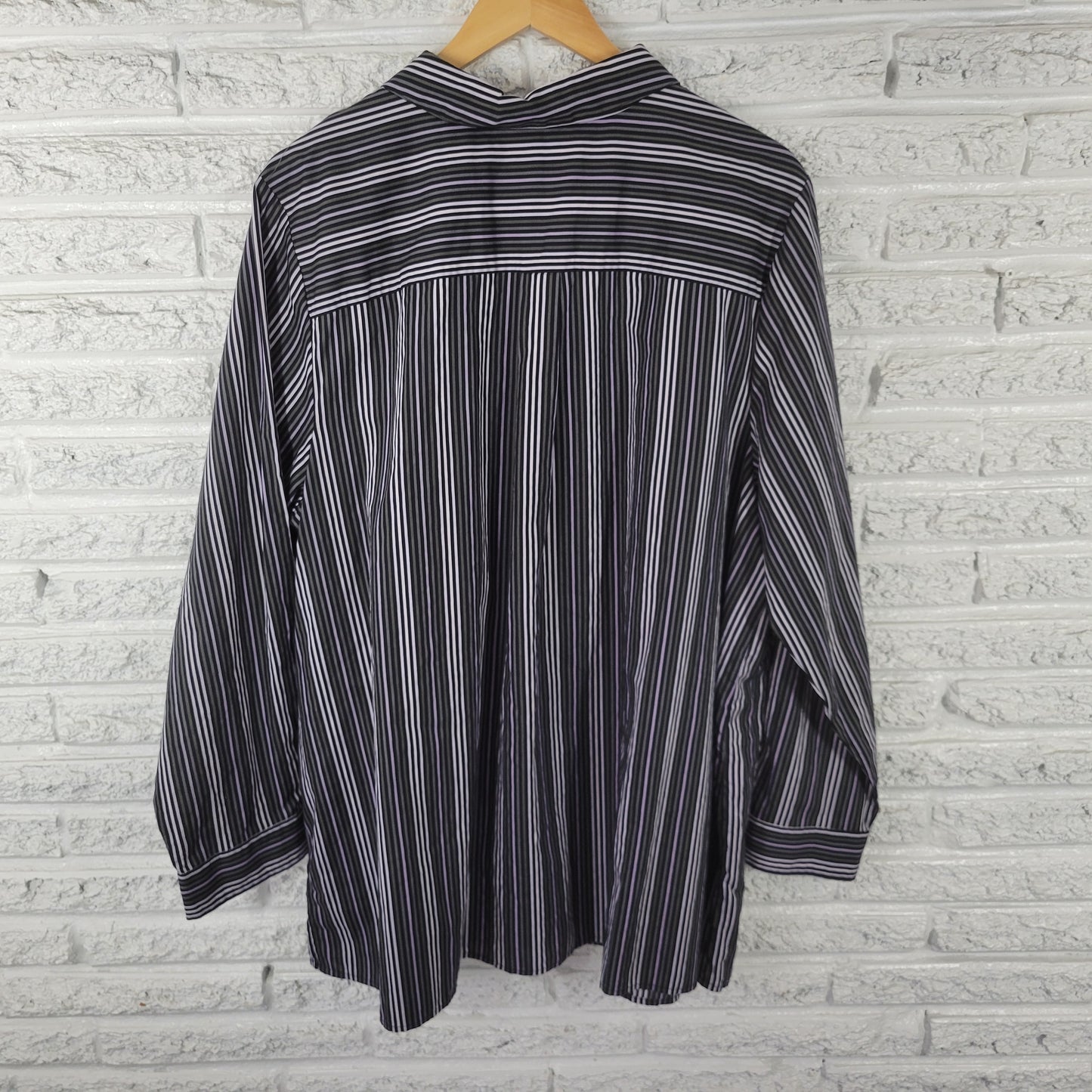 Roamans 26W Purple Green Black Striped Button Up Shirt Womens Plus STR213XE