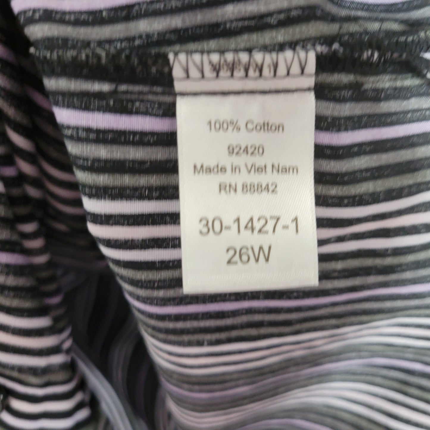 Roamans 26W Purple Green Black Striped Button Up Shirt Womens Plus STR213XE