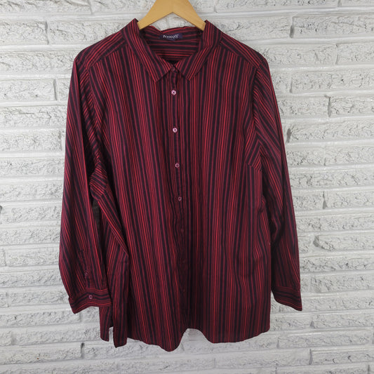 Roamans 26W Burgundy Red Striped Button Up Shirt Womens Plus Cotton STR213E
