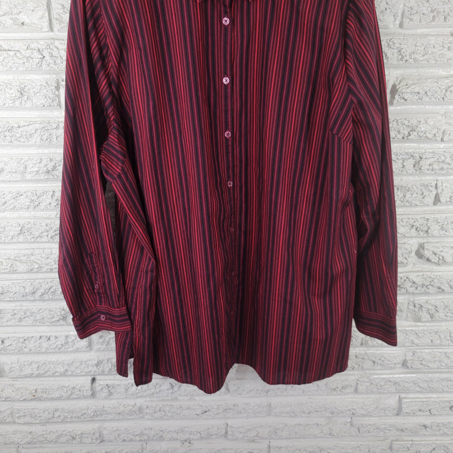 Roamans 26W Burgundy Red Striped Button Up Shirt Womens Plus Cotton STR213E