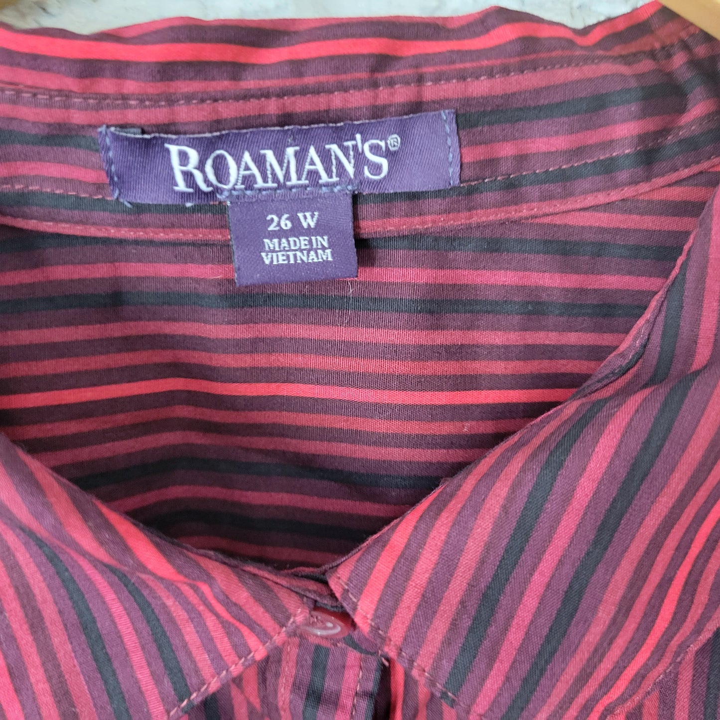 Roamans 26W Burgundy Red Striped Button Up Shirt Womens Plus Cotton STR213E