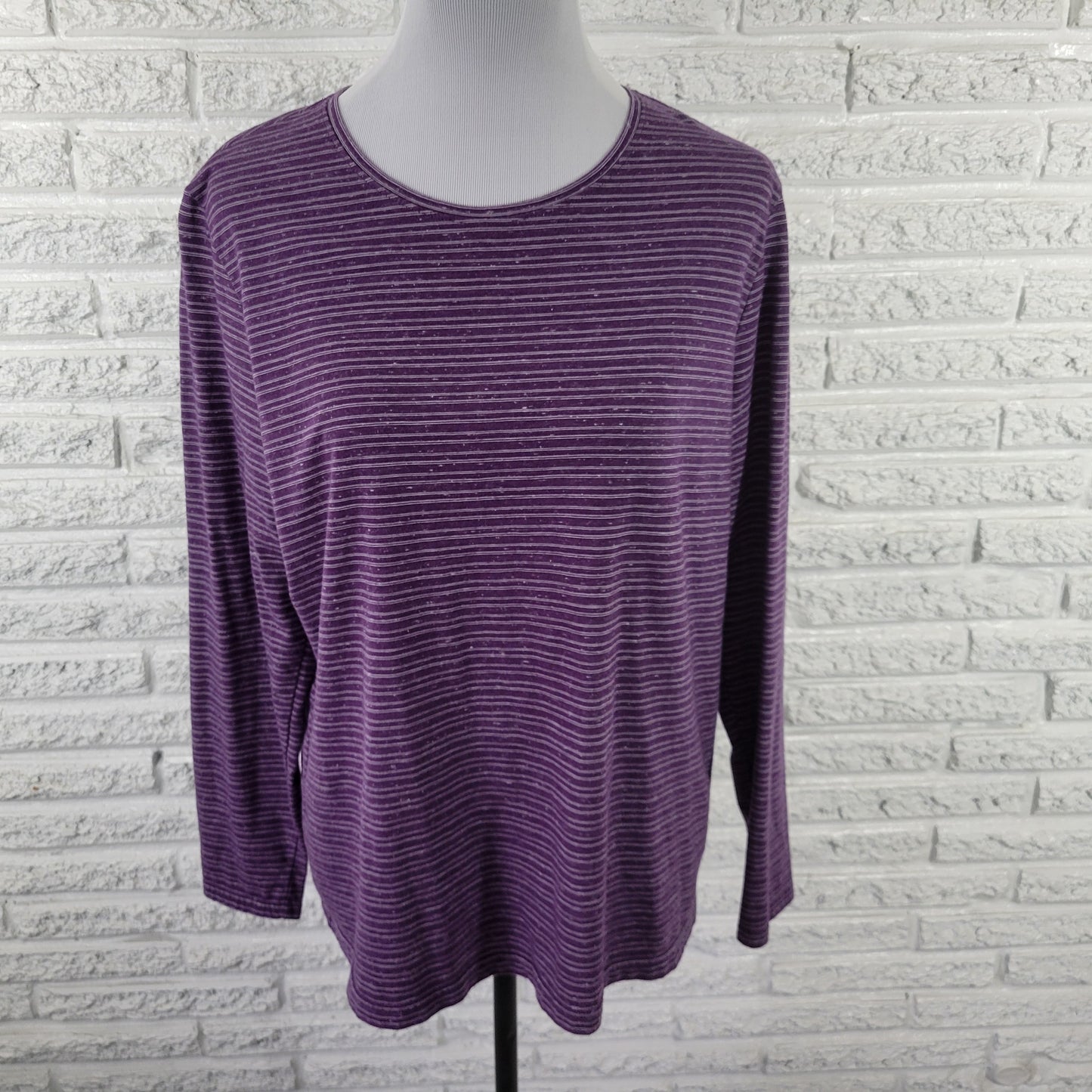 Croft & Barrow XL Purple Striped Tee Womens Long Sleeve Cotton Blend PUR59E