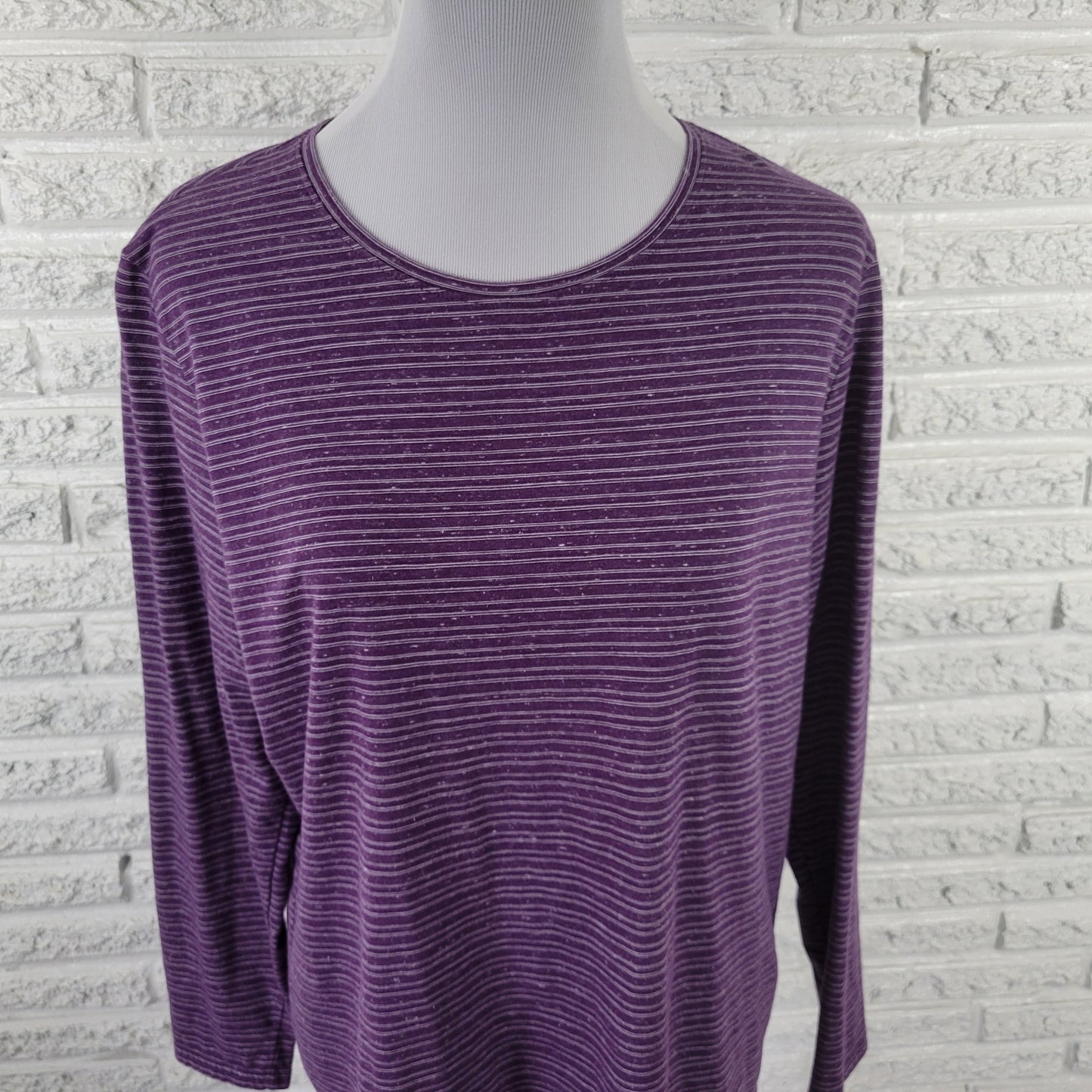 Croft & Barrow XL Purple Striped Tee Womens Long Sleeve Cotton Blend PUR59E